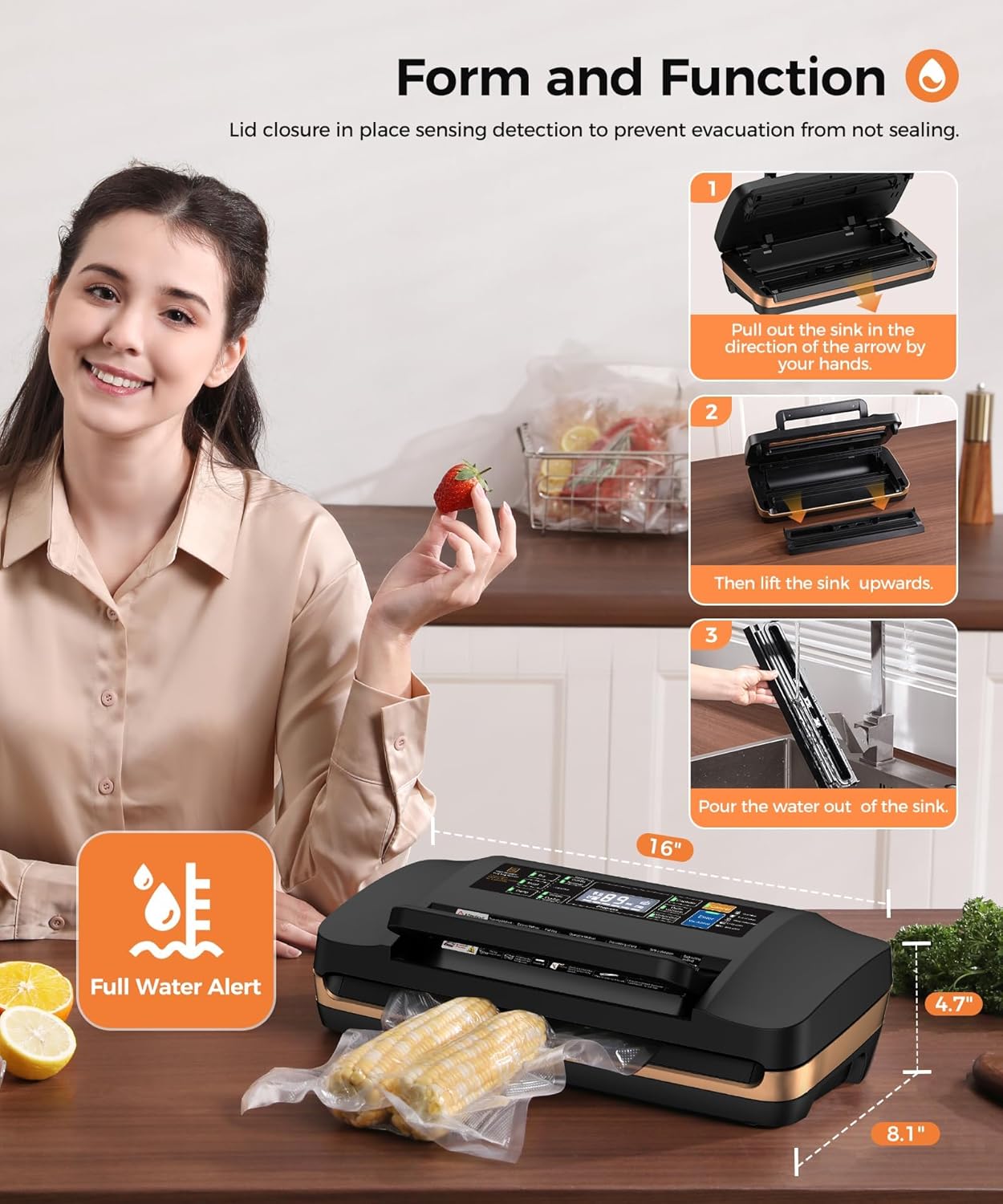 Thumbnail 4 de Vacuum Sealer Machine (95kPa) with Double Seal, Built-in Cutter & Bag Storage — Includes Free Bags (Black)