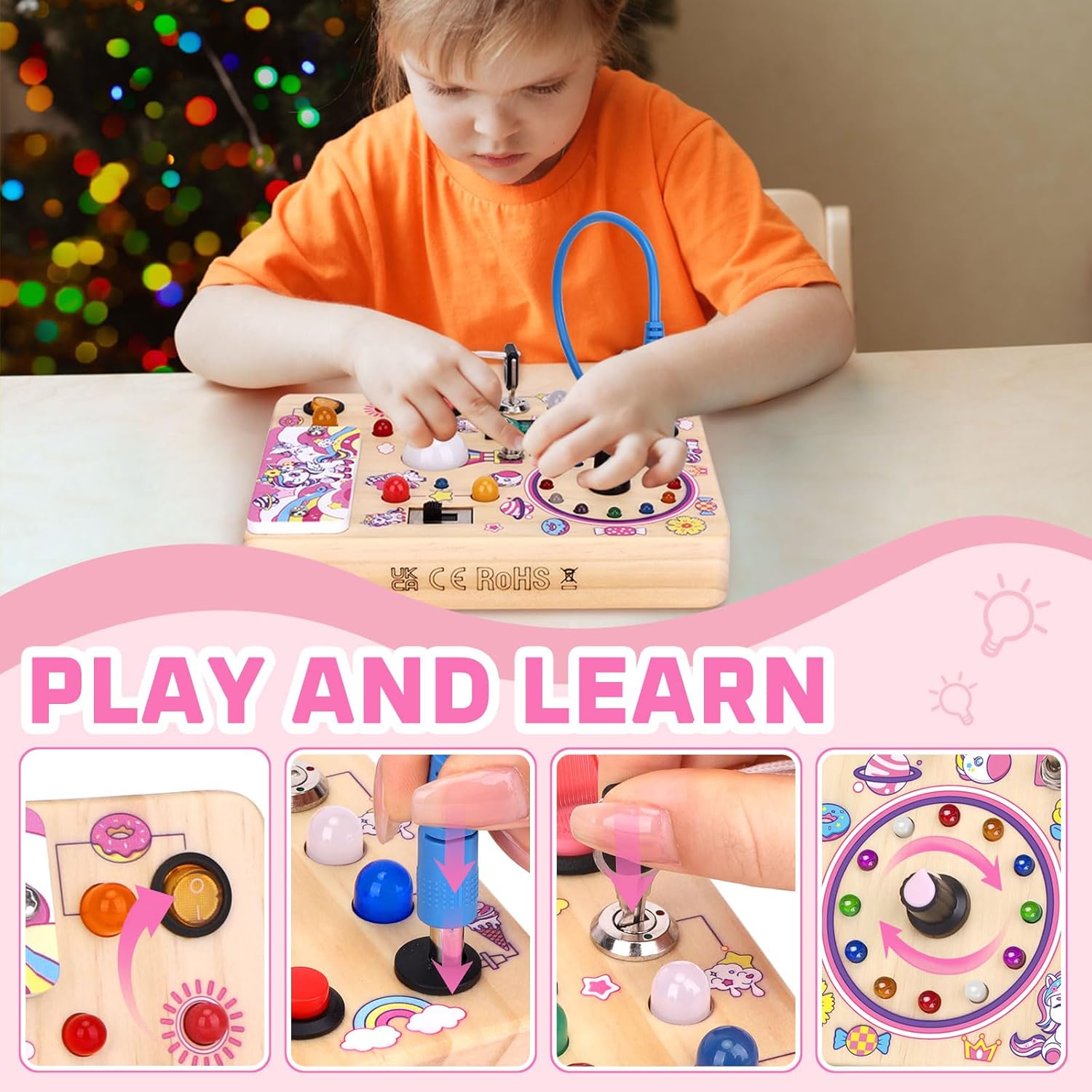 Thumbnail 2 de Unicorn Montessori Busy Board – Wooden Sensory Activity Board for Toddlers