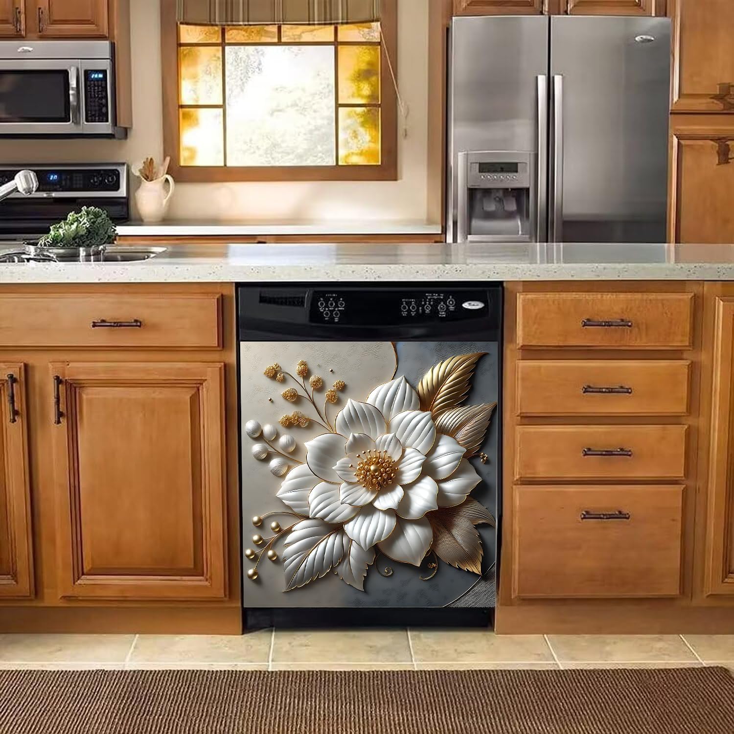 Detalle de BVBOX MAI-X01176-2M Dishwasher Magnet Cover, 23"x26" Vinyl, Metal Embossed Flowers