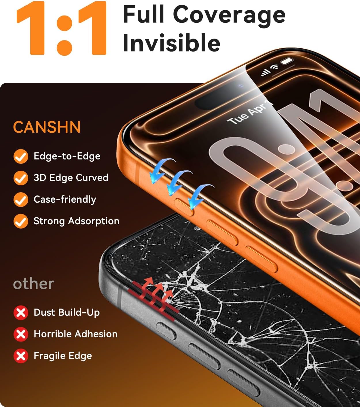 Detalle de CANSHN iPhone 18 Pro Screen Protector, Clear 9H Glass, 2-Pack