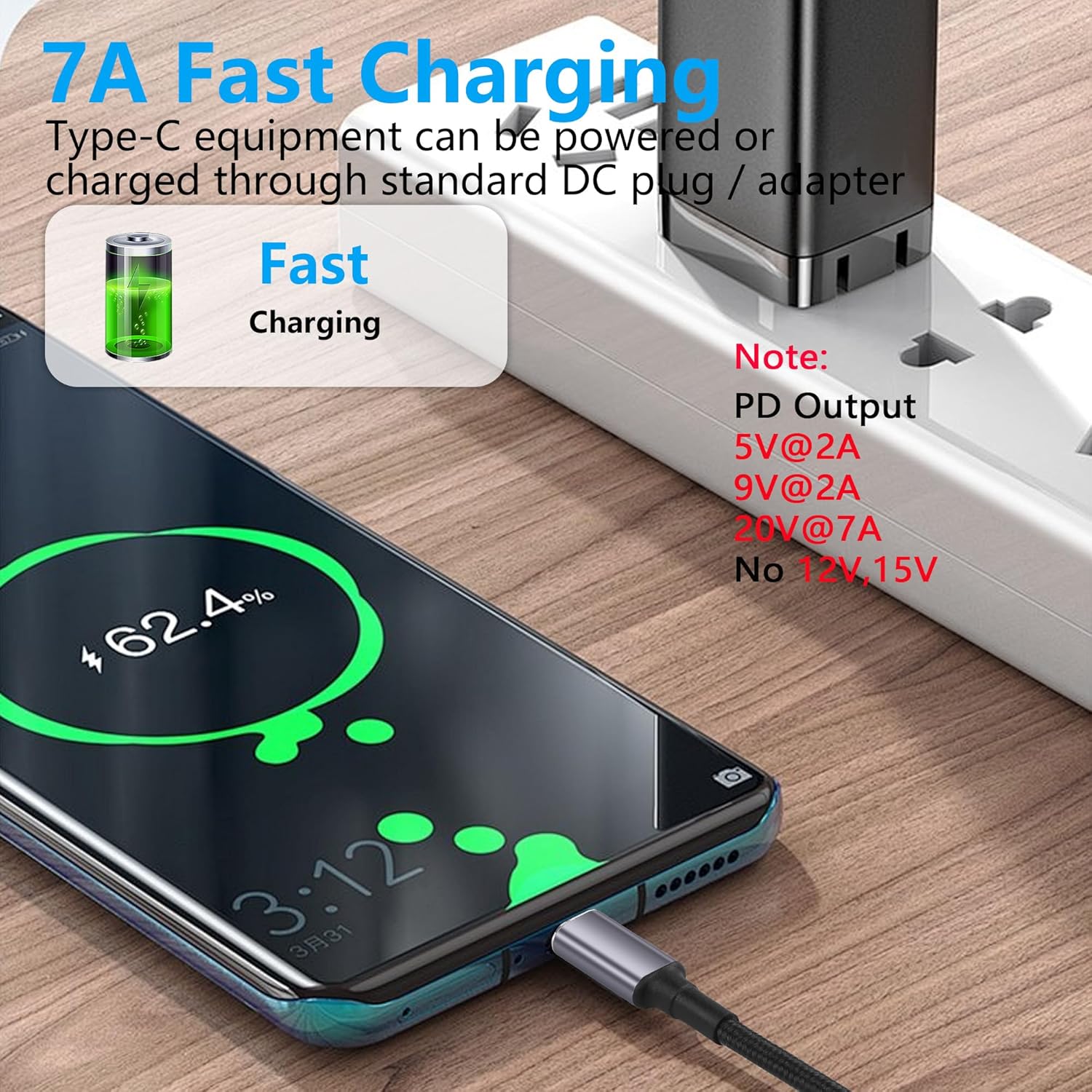 Thumbnail 4 de SinLoon PD 140W DC5525 to USB-C Cable: PD Auto-ID 5.5mm x 2.5mm to Type C for Phones, Tablets and Laptops