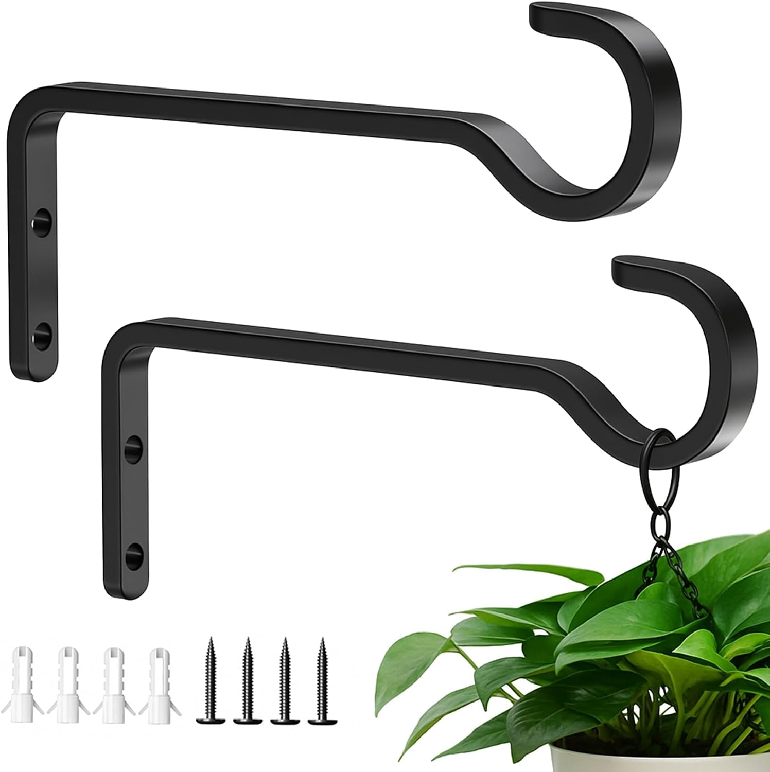 Detalle de saffruff black hooks for hanging plants, 6-Inch Metal Wall Hooks, 2-Pack