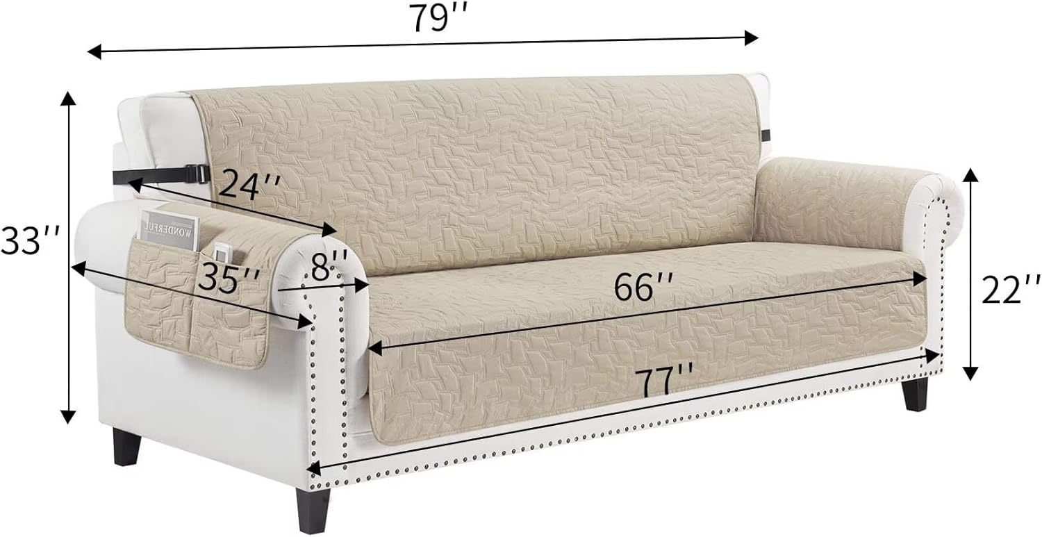 Thumbnail 5 de CUCRAF Non Slip Quilted Sofa Cover for 3-Cushion Sofa (Large, Khaki)