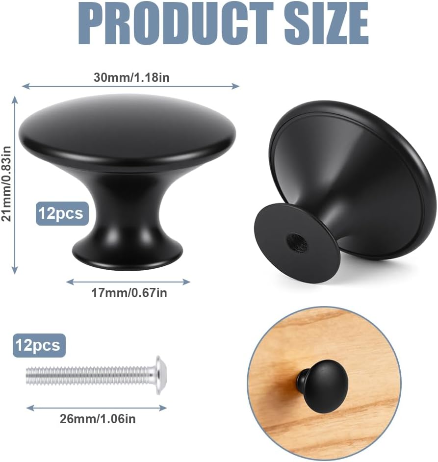 Detalle 2 de OSDUE P2-CTBSBLACKW251017-FBA möbelknoppar, 12-pack, svarta, 30 mm
