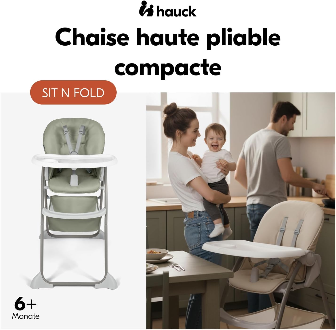 Thumbnail 1 de hauck Sit N Fold – Chaise Haute Bébé Pliable (6 mois – 15 kg) avec Harnais 5 Points et Plateau Réglable