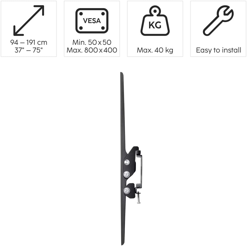 Detalle 2 de Hama TV Wandhalterung neigbar für 32–75 Zoll (VESA 50×50 bis 600×400, bis 40 kg) schwarz