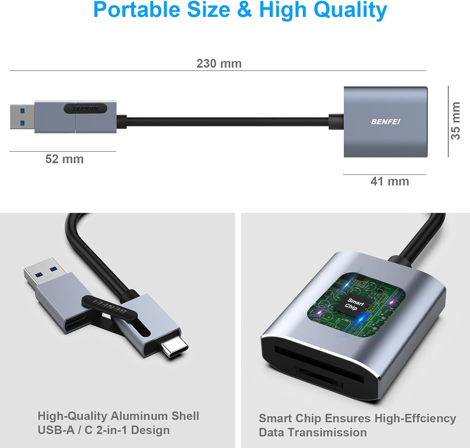 Thumbnail 6 de BENFEI Lettore di schede memoria USB Type-C/USB Type-A per SD e MicroSD (SD/SDHC/SDXC, TF/MicroSD)