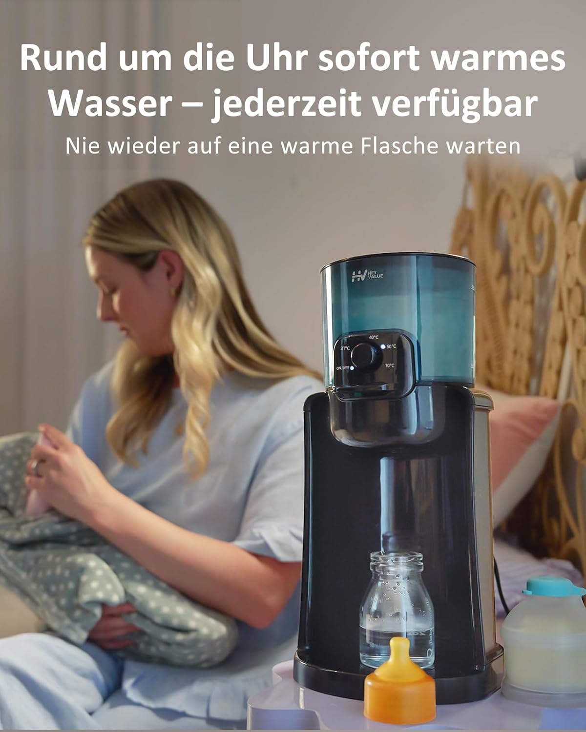 Thumbnail 6 de HeyValue Baby Flaschenzubereiter und Flaschenwärmer – 4 Temperaturstufen, 72 Stunden Wärmehaltung, BPA-frei, Nachtlicht