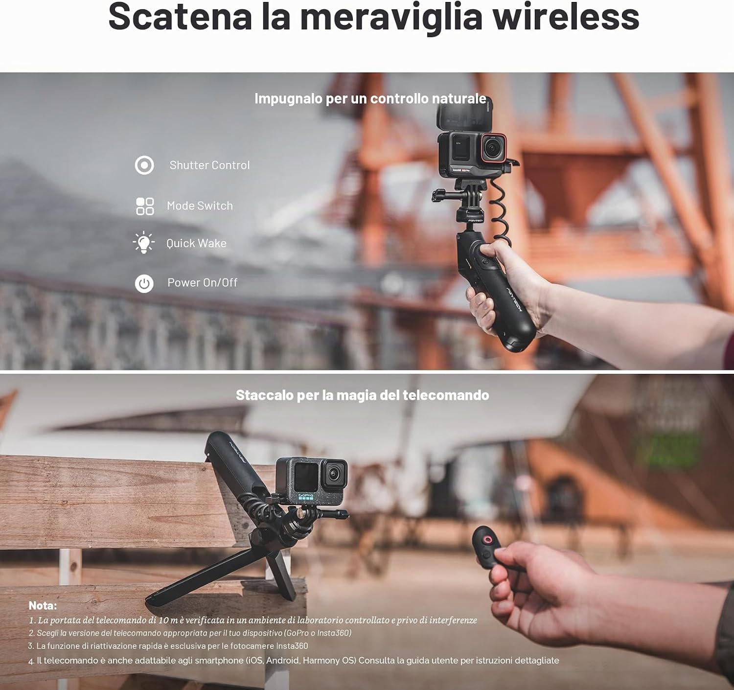 Detalle de PGYTECH CapLock MantisPod Power: Impugnatura con Batteria 5000mAh per Insta360 e Smartphone