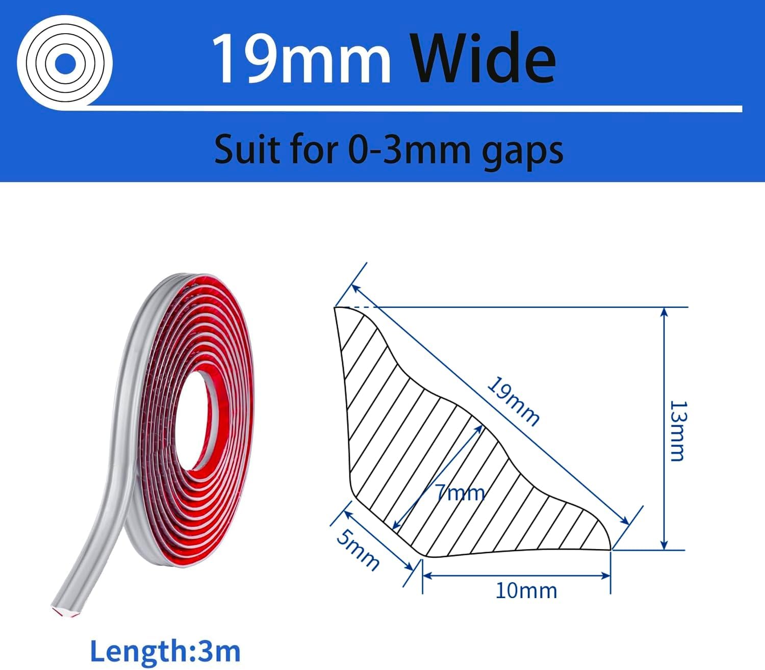 Detalle 2 de Zayejod Qua908 zelfklevende PVC-hoekstrip, grijs, 3 m, 19 x 13 mm