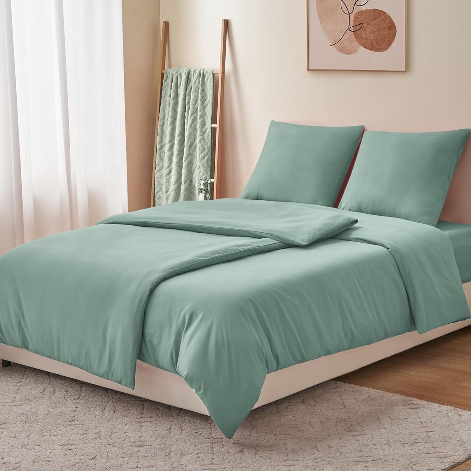 Thumbnail 2 de RUIKASI Bettwäsche 135x200 Grün (Salbeigrün) – 4-teiliges Mikrofaser-Set mit Reißverschluss
