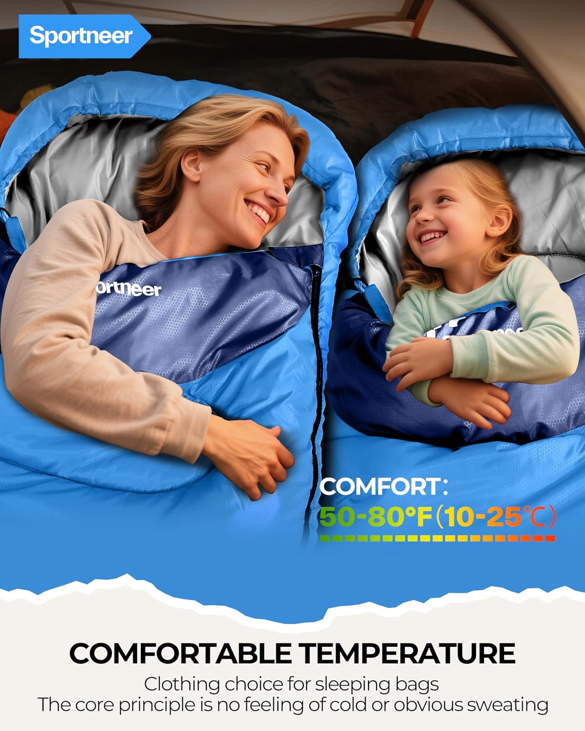 Thumbnail 3 de Sportneer 3-Season Sleeping Bag, 87 x 31.5-Inch with Compression Sack