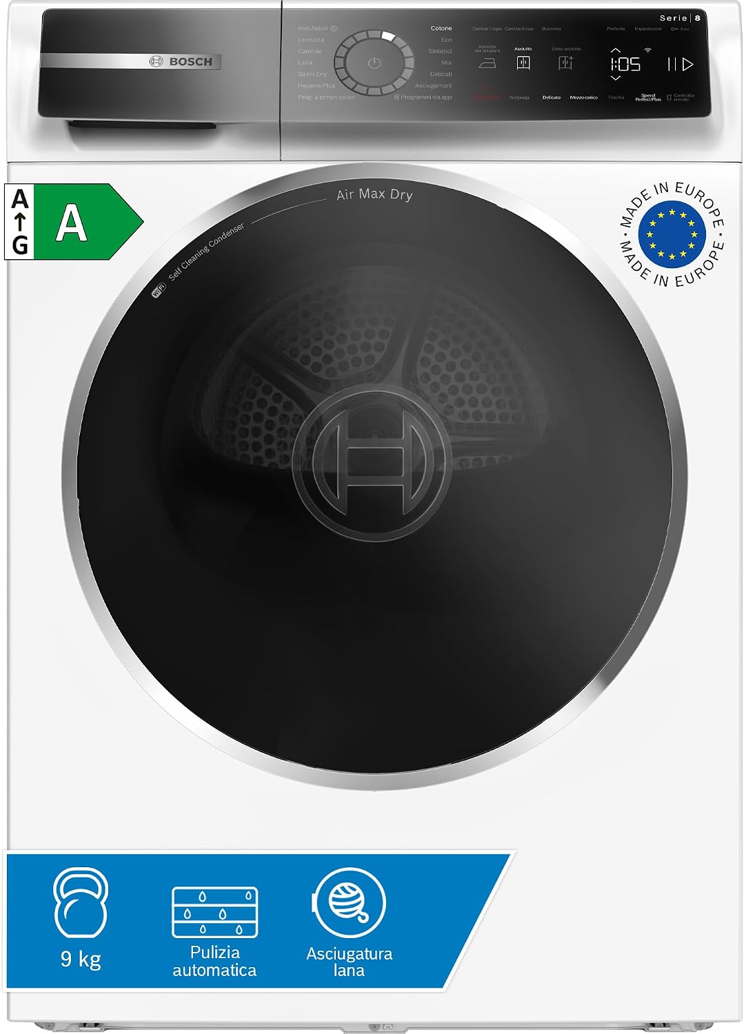 Detalle de Bosch WRB247C0IT: Asciugatrice a pompa di calore 9 kg, Serie 8, Bianco