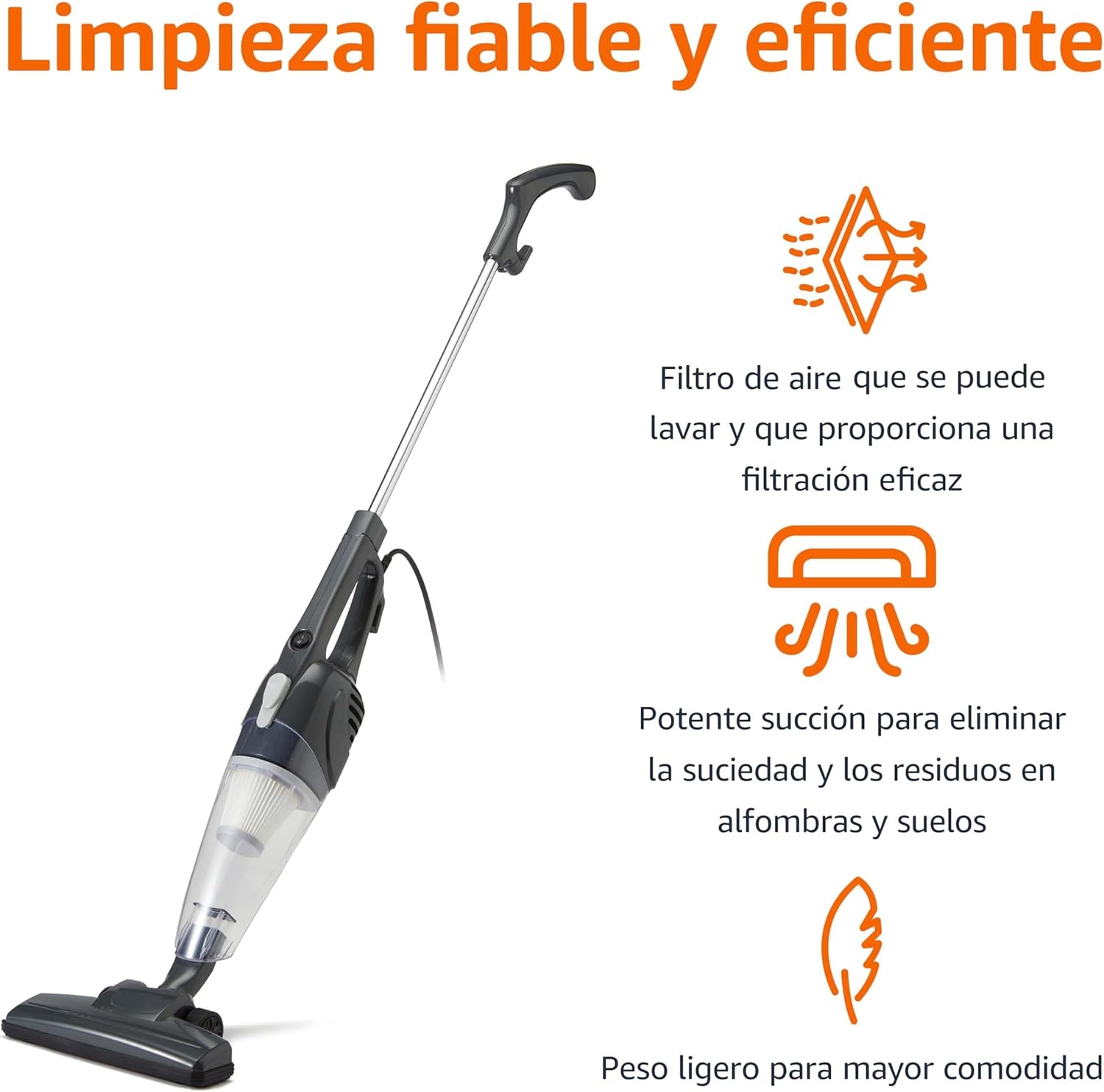 Detalle de Amazon Basics Stielstaubsauger 2-in-1 – kabelgebunden, ECO-Motor, austauschbarer Filter