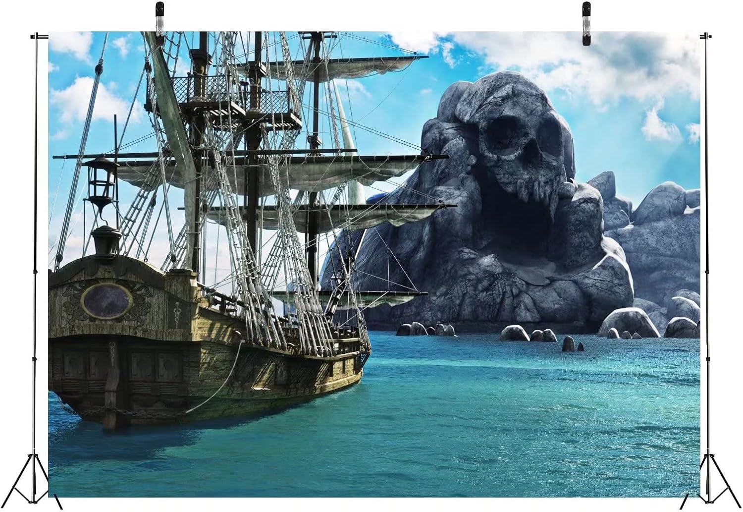 Detalle de BELECO 2.1m x 1.5m pirate skull island fabric backdrop for parties and photos