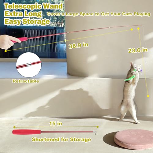 Detalle de MeoHui Cat Toys for Indoor Cats: Interactive Wand Toy Set with 9 Feather Refills (2 Wands + 2 Strings) — A Great Boredom Buster
