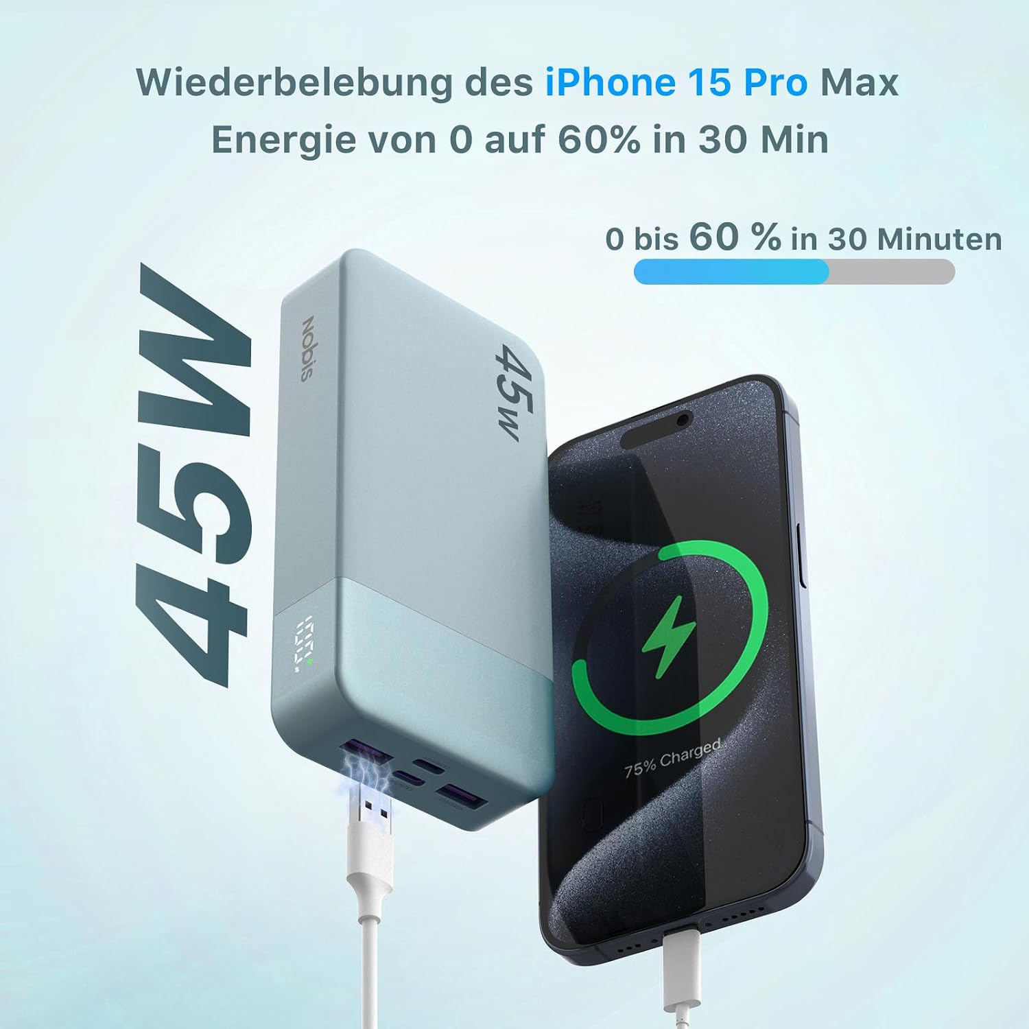 Detalle 2 de NOBIS Power Bank 20000mAh Powerbank 45W Ladegerät