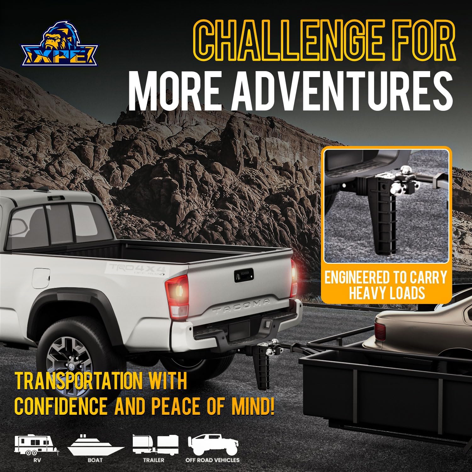 Thumbnail 4 de Adjustable Trailer Hitch 10 Inch Drop Hitch (Fits 2.5-Inch Receiver) — 18,500 Lbs GTW Heavy-Duty Tow Hitch