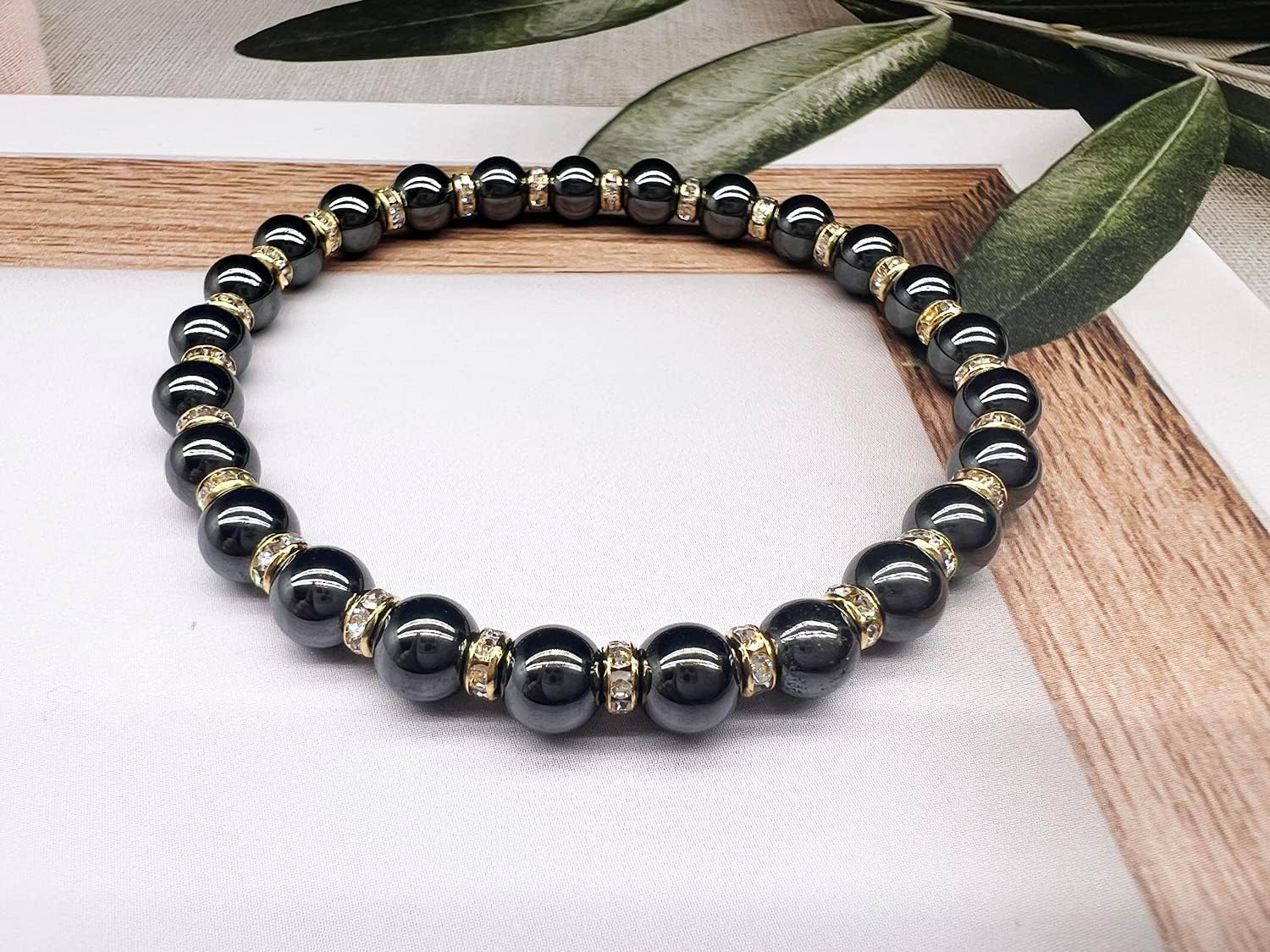 Thumbnail 1 de Apocalyptic-K Magnetic Hematite Bracelet with Rhinestones (6/8/10mm) – Eliminate Static Electricity
