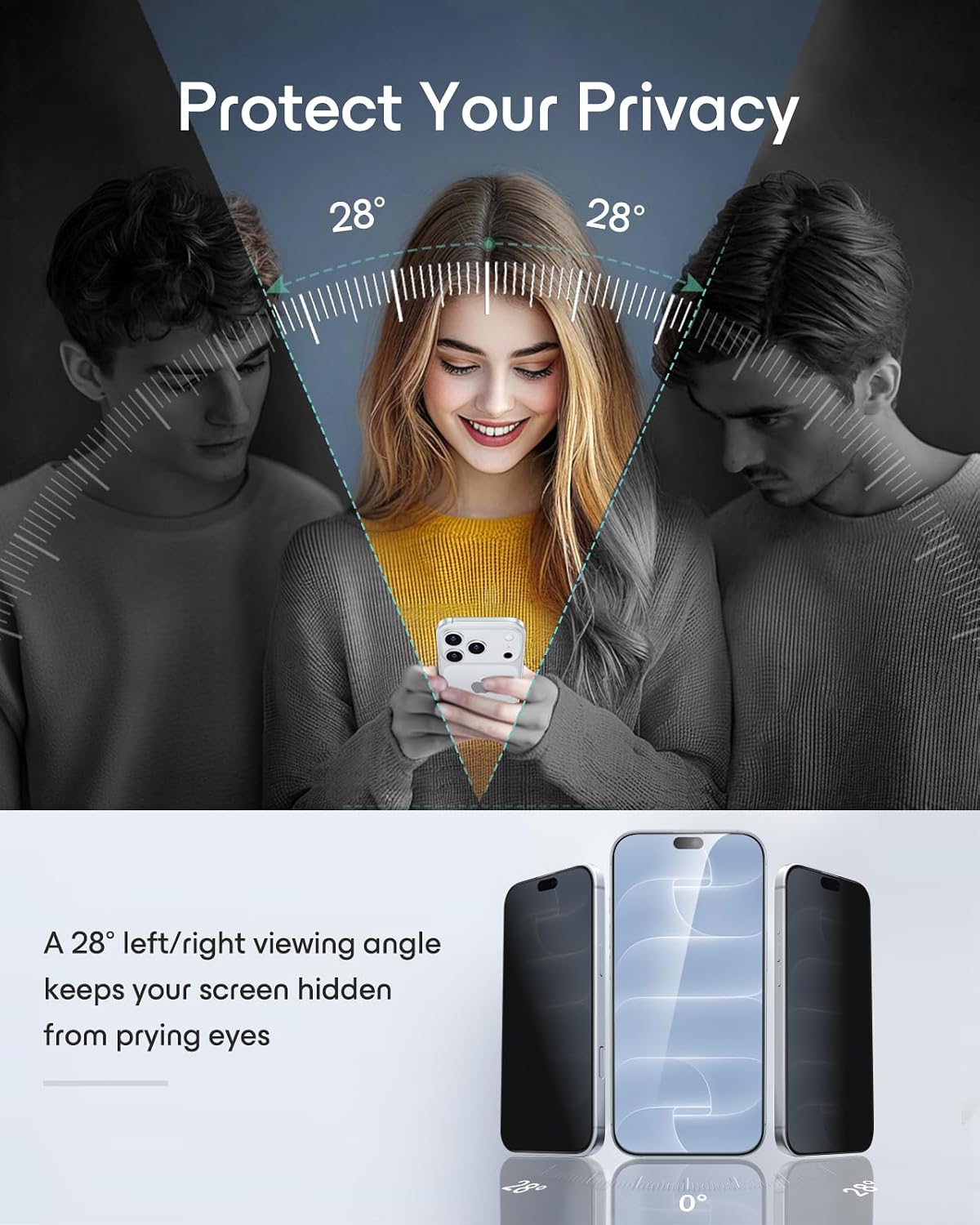 Detalle de ESR iPhone 18 Pro Max Privacy Screen Protector, 3-Pack Tempered Glass