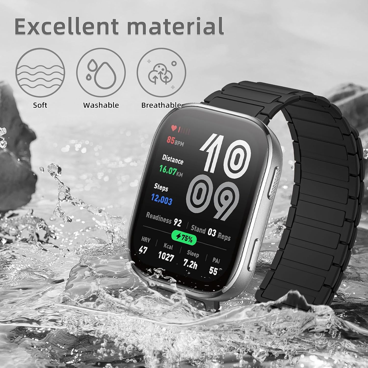 Detalle de RosMank 22mm Silicone Watch Band – Magnetic Replacement Strap for Amazfit and More (22mm)
