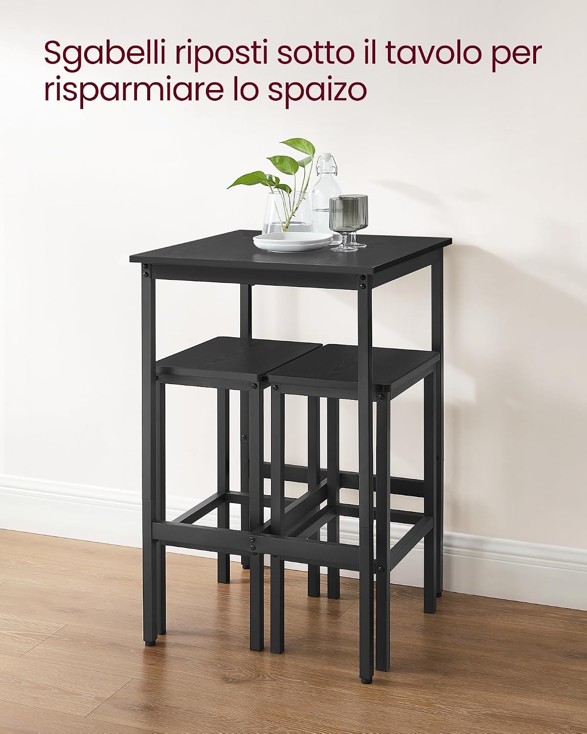 Detalle de VASAGLE tavolo da bar con sgabelli LBT017B56, set cucina 60 x 60 x 90 cm con 2 sgabelli