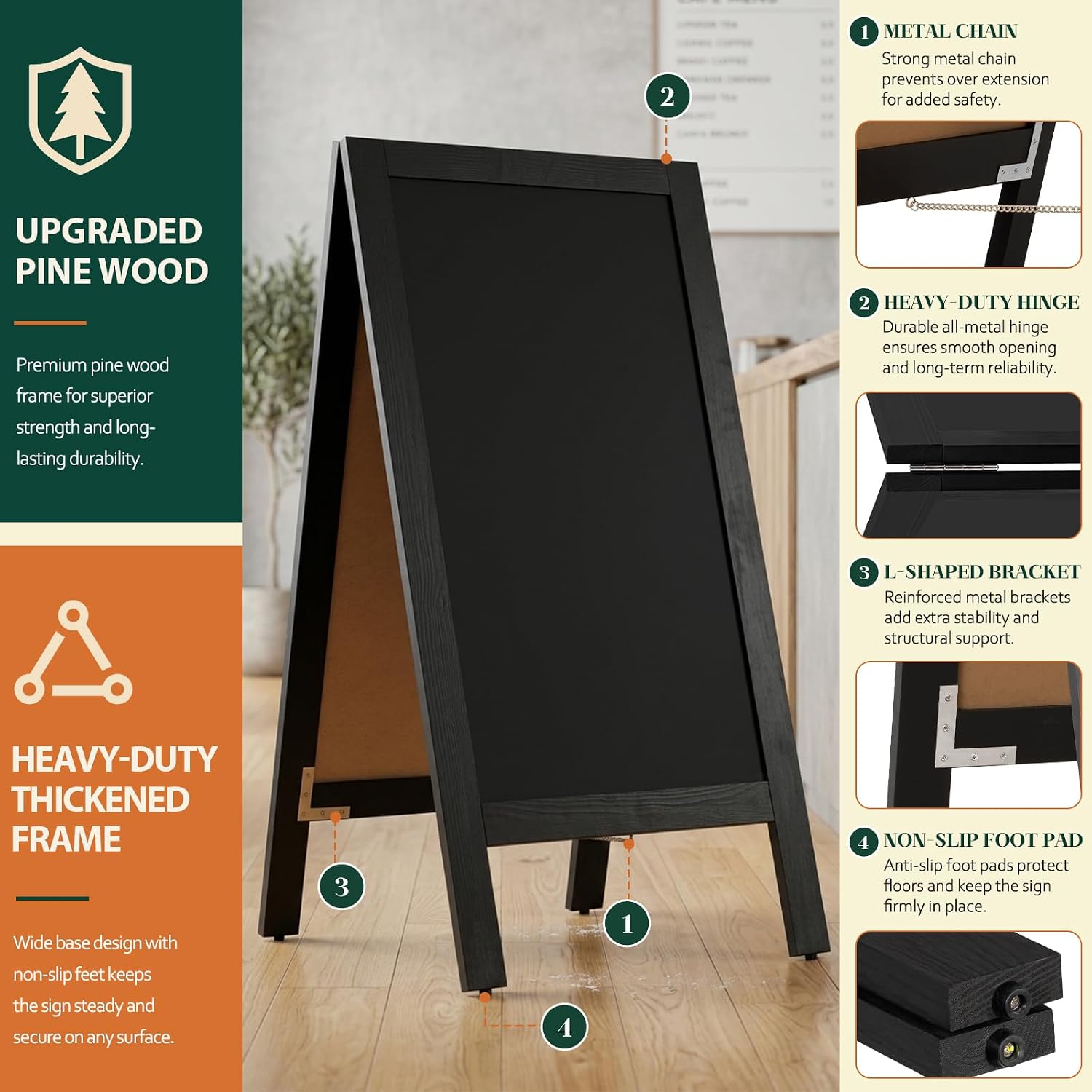 Detalle 2 de 4 THOUGHT AB-AF4020-BLACK A-Frame Magnetic Chalkboard, Double-Sided, 40 x 20 in