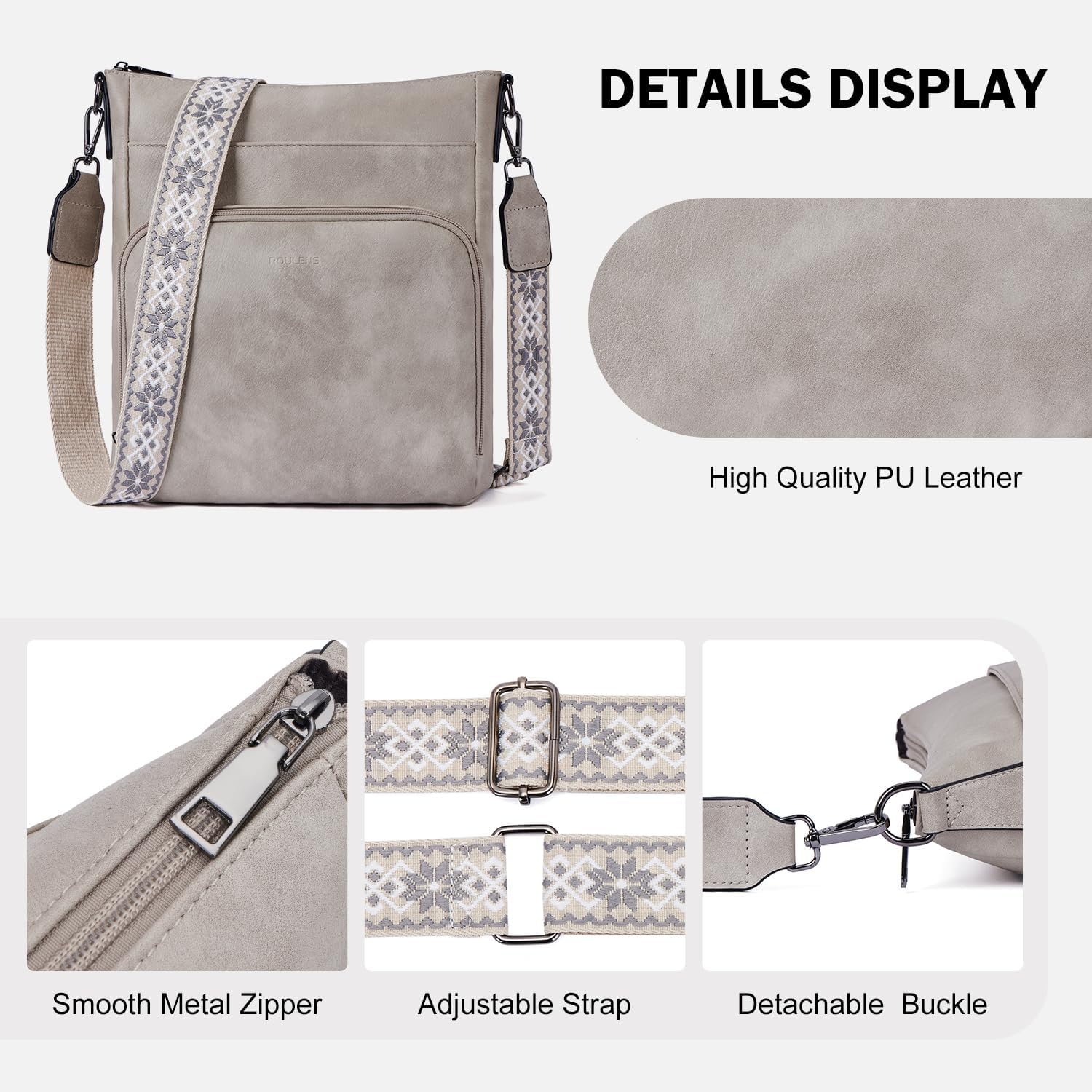 Thumbnail 6 de Roulens crossbody bag for women with front zip wallet pocket and adjustable guitar-strap (vegan leather)
