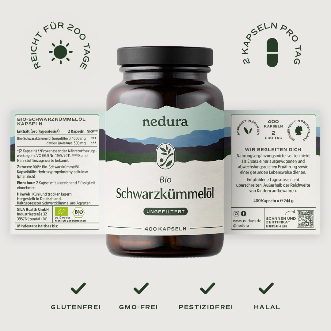 Thumbnail 6 de nedura BIO Schwarzkümmelöl Kapseln 400 Stück