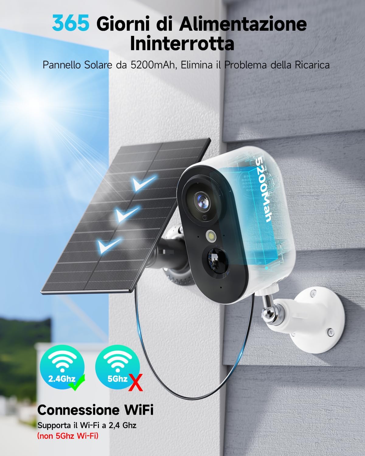 Thumbnail 1 de PESAIR 2K Telecamera Wi-Fi Esterno Senza Fili con Pannello Solare: Sicurezza 24/7 in Giardino