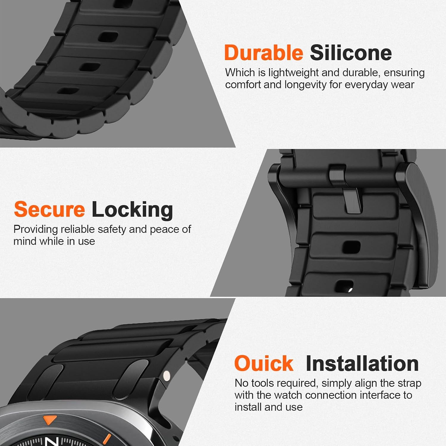Detalle de XMUXI Rugged Silicone Strap for Samsung Galaxy Watch Ultra 47mm