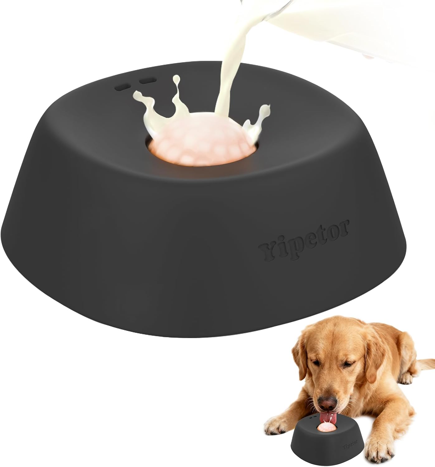 Detalle de Yipetor Slow Feeder Dog Bowl for Liquid Treats — Anti-Slip Ball-in Bone Broth Lick Bowl for All Breeds