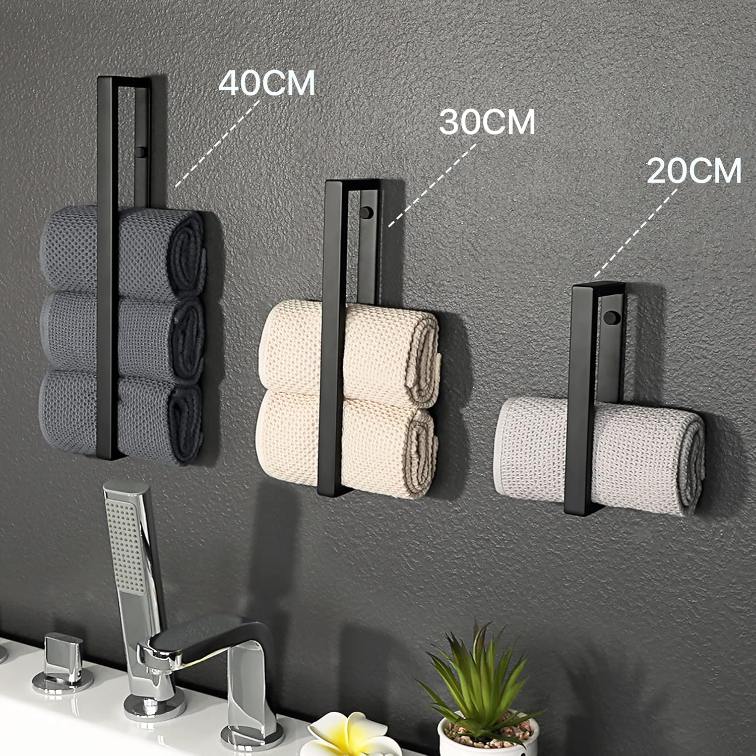 Thumbnail 2 de SAYAYO 30 cm porte-serviette mural sans perçage en acier inox SUS304 noir mat (EGJF030-B)
