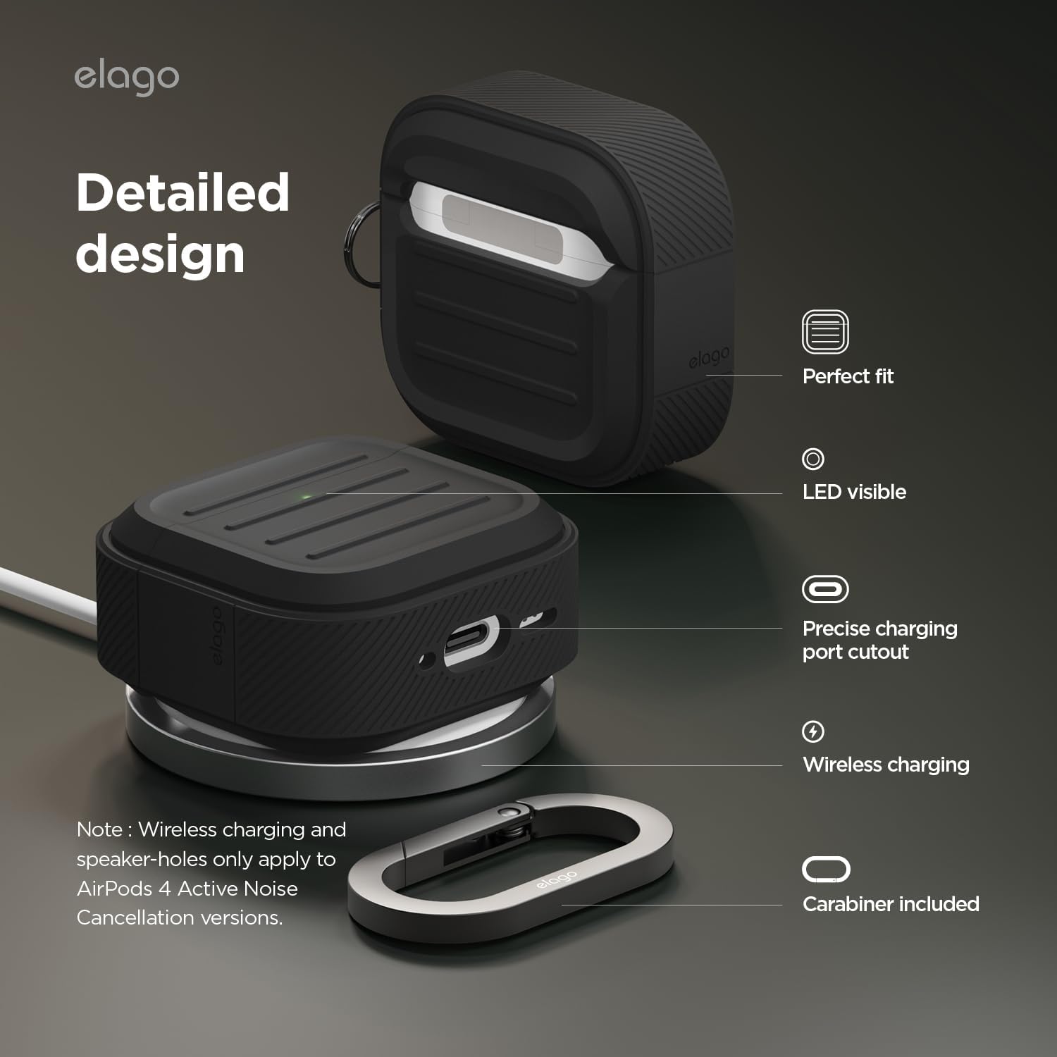 Detalle de elago Coque Armor pour étui AirPods 4 / AirPods 4e (mousqueton inclus, charge sans fil) - Noir