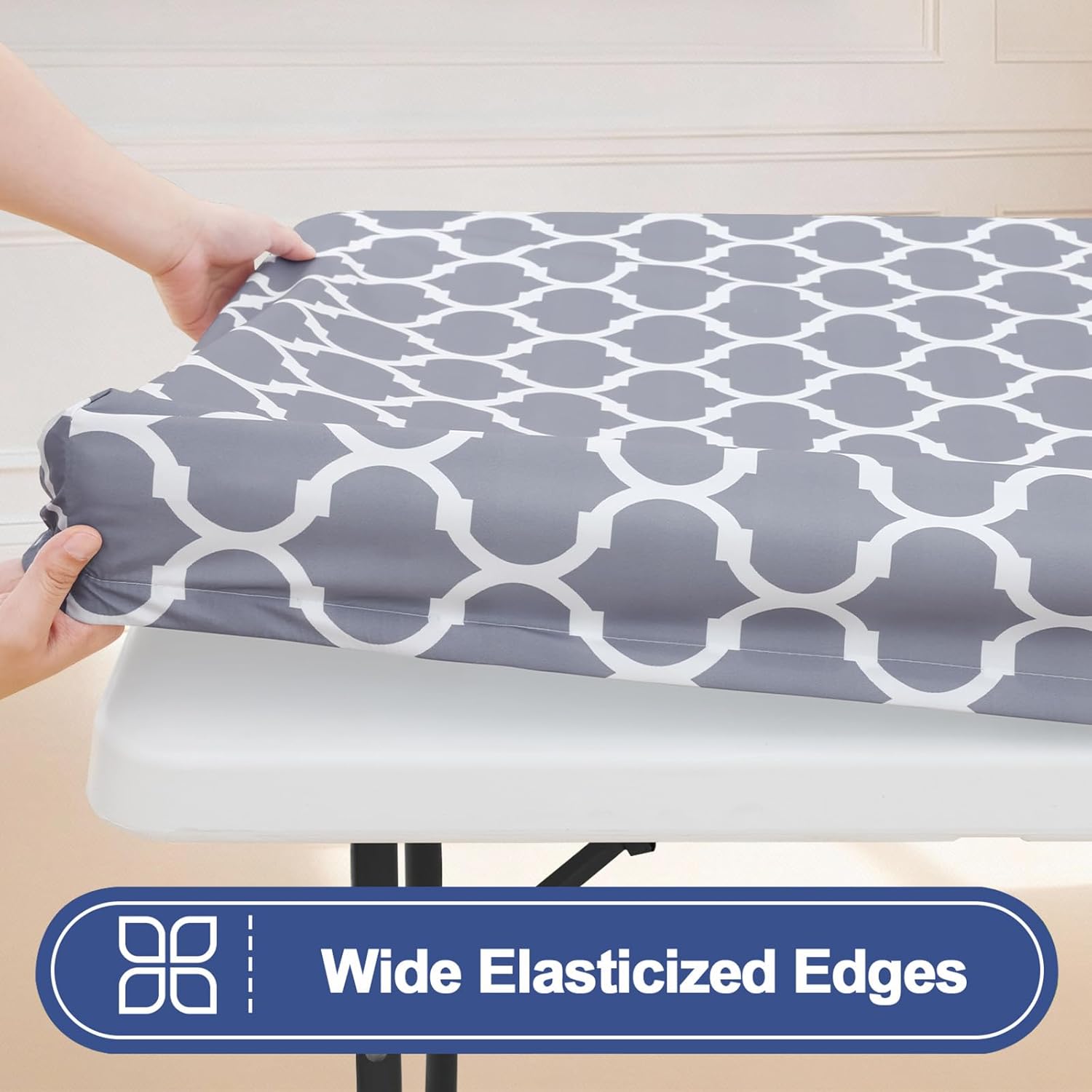 Thumbnail 2 de Smiry 2 Pack Rectangle Table Cloth 6 Foot (30" x 72"), Waterproof Elastic Fitted, Windproof & Washable Polyester