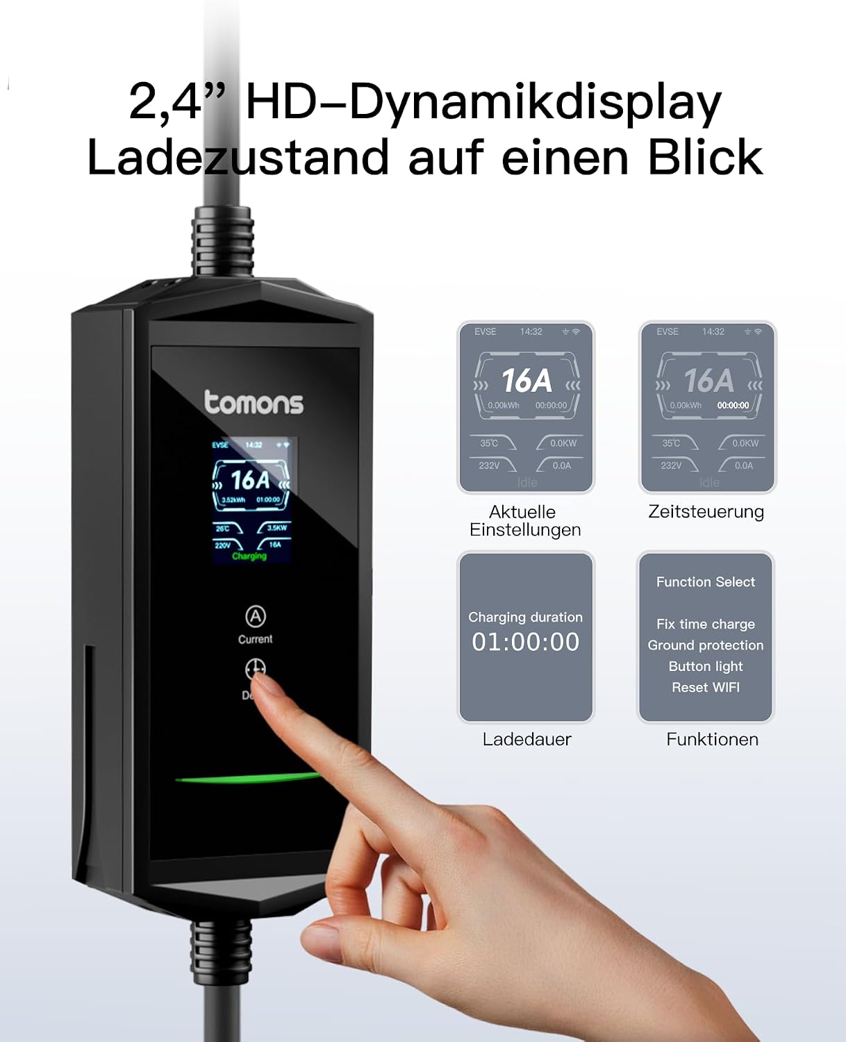 Thumbnail 2 de tomons Mobile Wallbox 11 kW mit APP – Tragbares Ladesystem für Elektrofahrzeuge