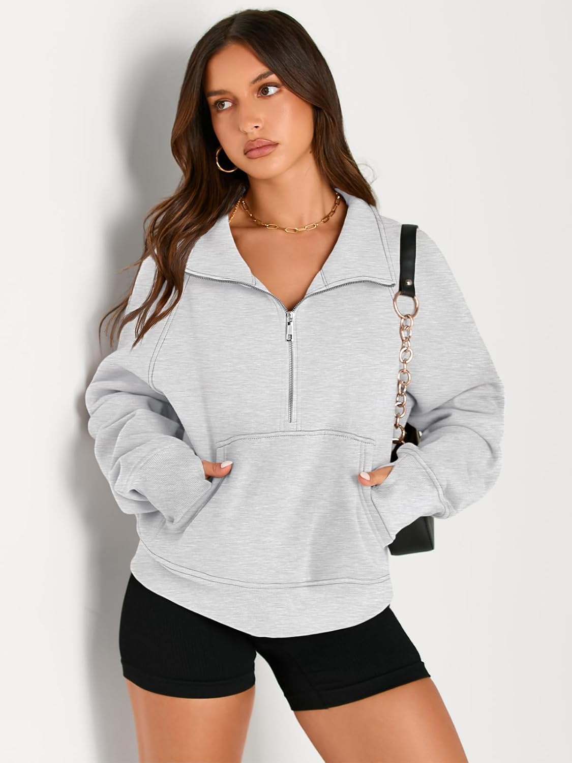 Detalle de AUTOMET Women's Half Zip Cropped Fleece Hoodie - 2026 Fall Wear