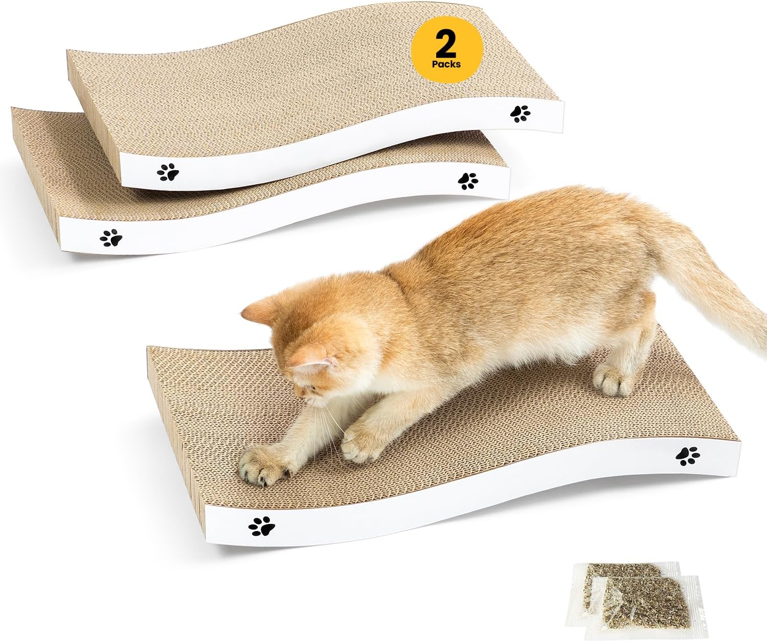 Katzen Kratzbrett aus Pappe (2er-Pack) – Wellenform, langlebiger Kratzschutz für Sofa und Ecke