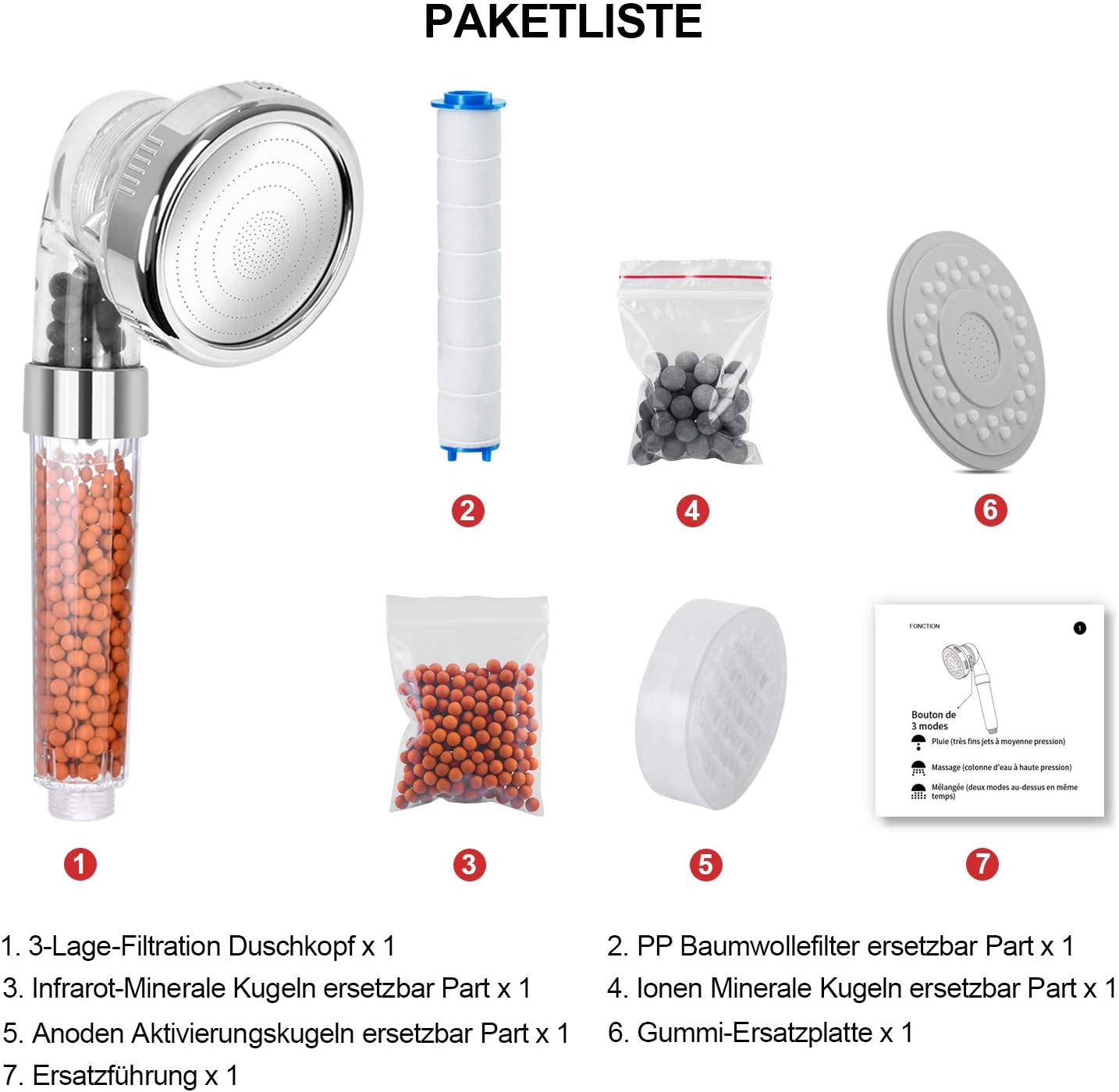 Thumbnail 6 de Pommeau de douche Magichome à 3 niveaux anti-calcaire, filtration ionique et 3 modes