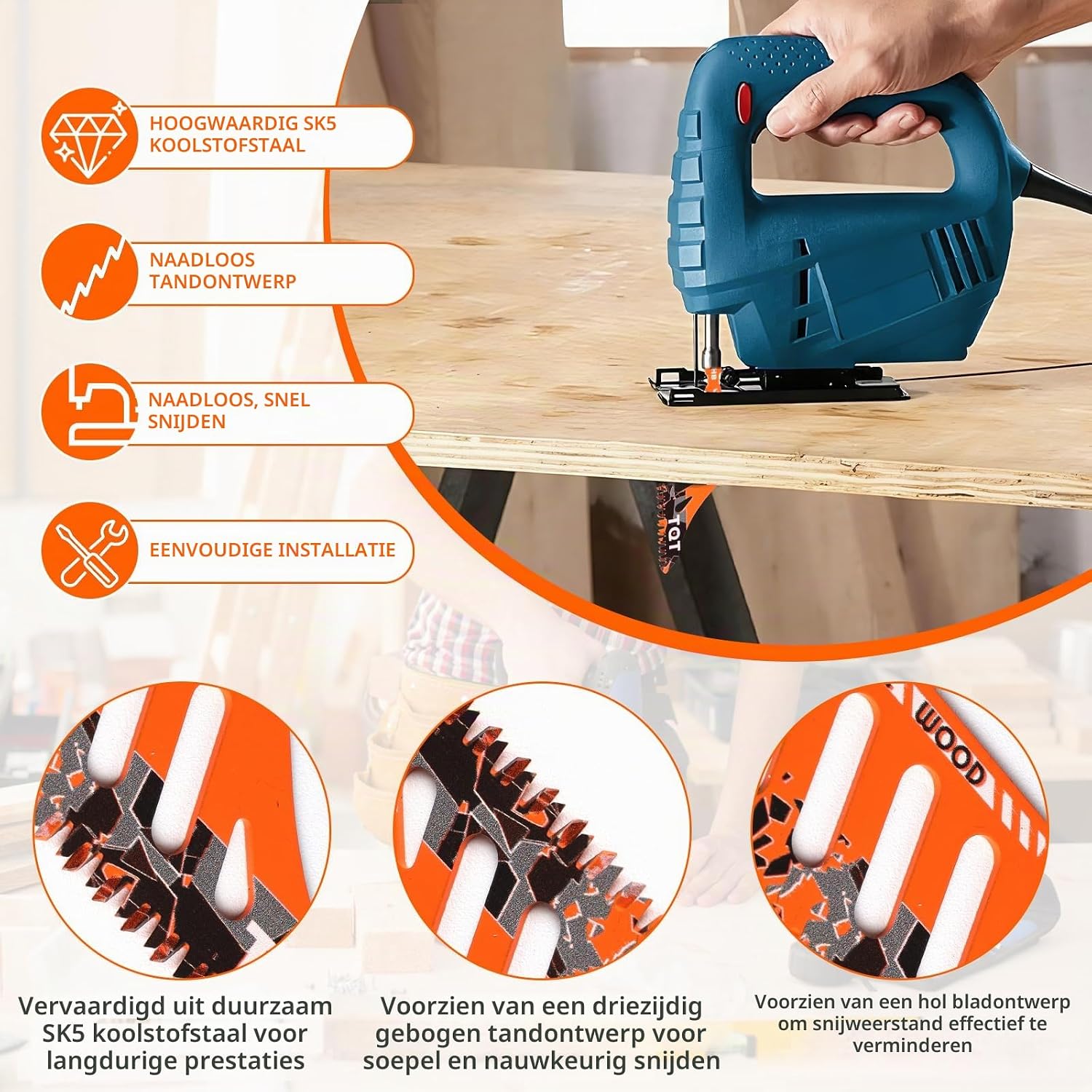 Detalle de INQUIRLLY T-schacht-decoupeerzaagbladen, 12 stuks voor hout, SK5-staal