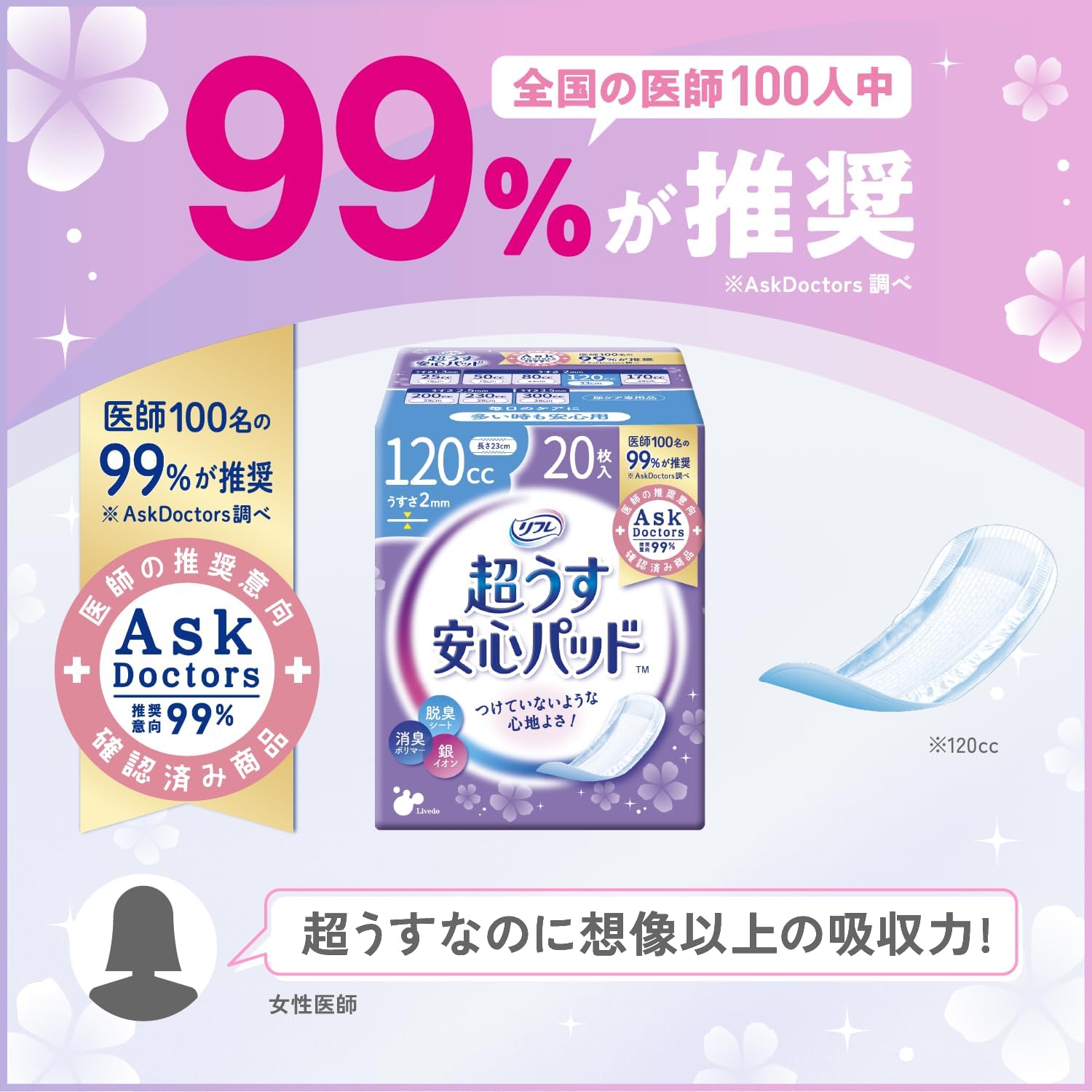 Thumbnail 6 de パーフェクトチョイス リフレ 超うす安心パッド 300cc 女性用尿もれパッド 29cm・3.5mm