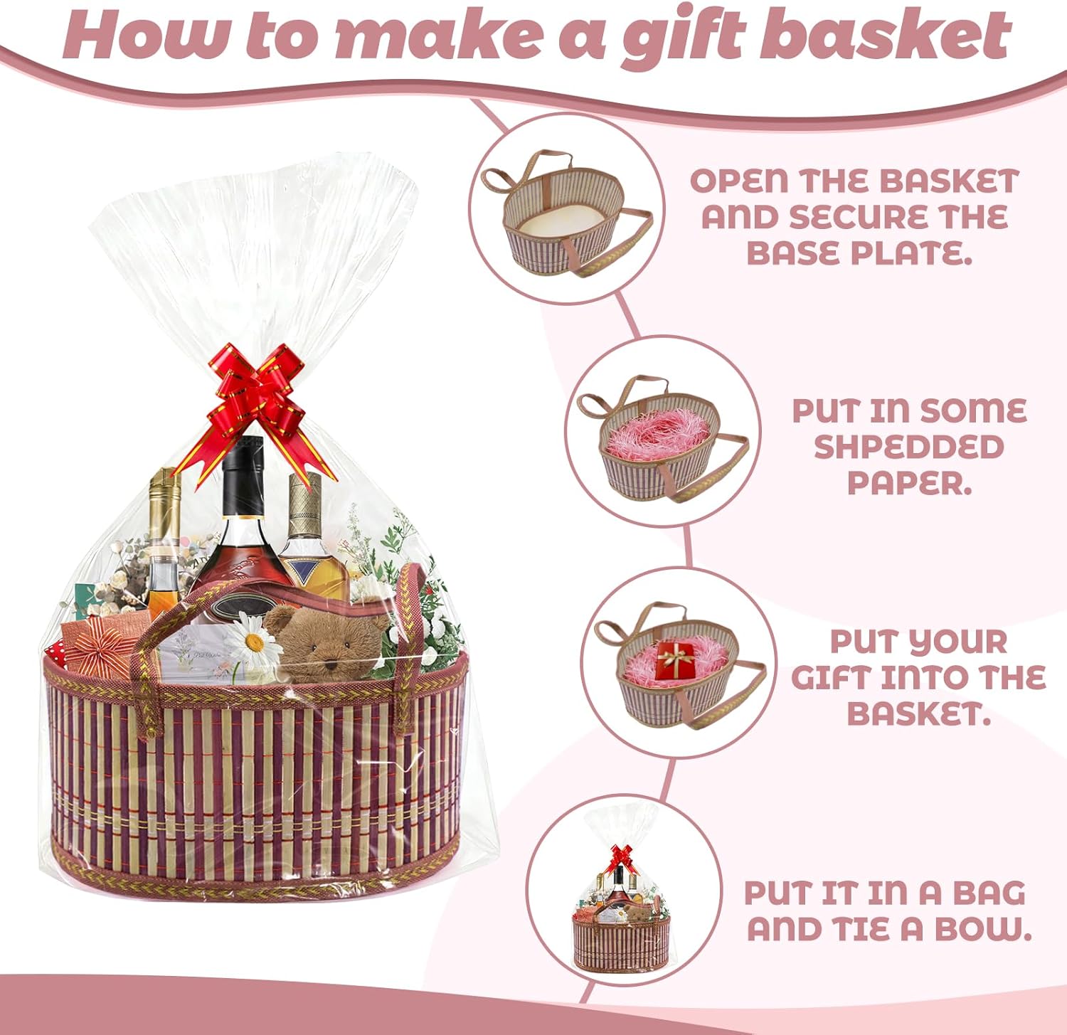 Thumbnail 3 de FORYNXHWIN Empty Hamper Basket Kit – 30x20x16cm Bamboo Gift Basket with Accessories