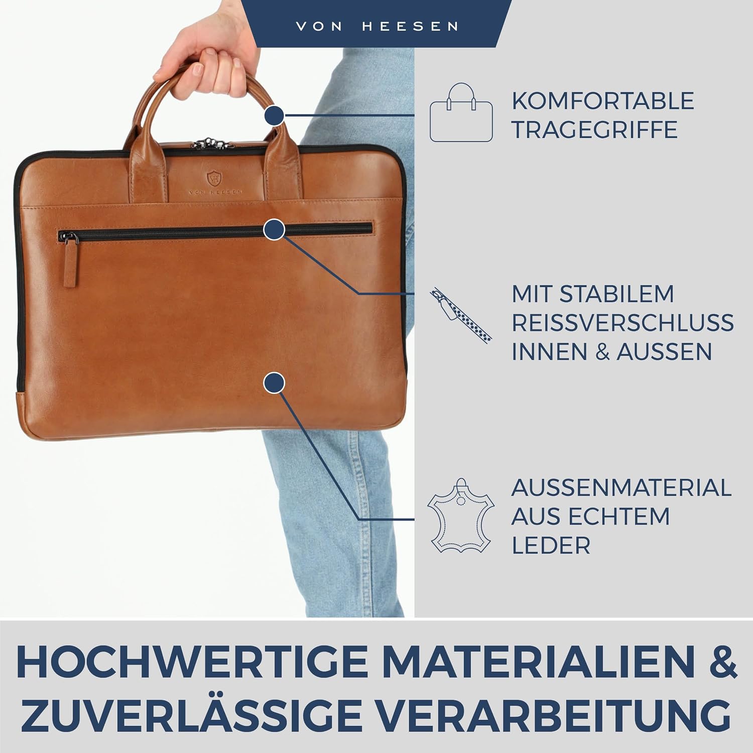 Thumbnail 5 de VON HEESEN Leder-Laptoptasche bis 16 Zoll