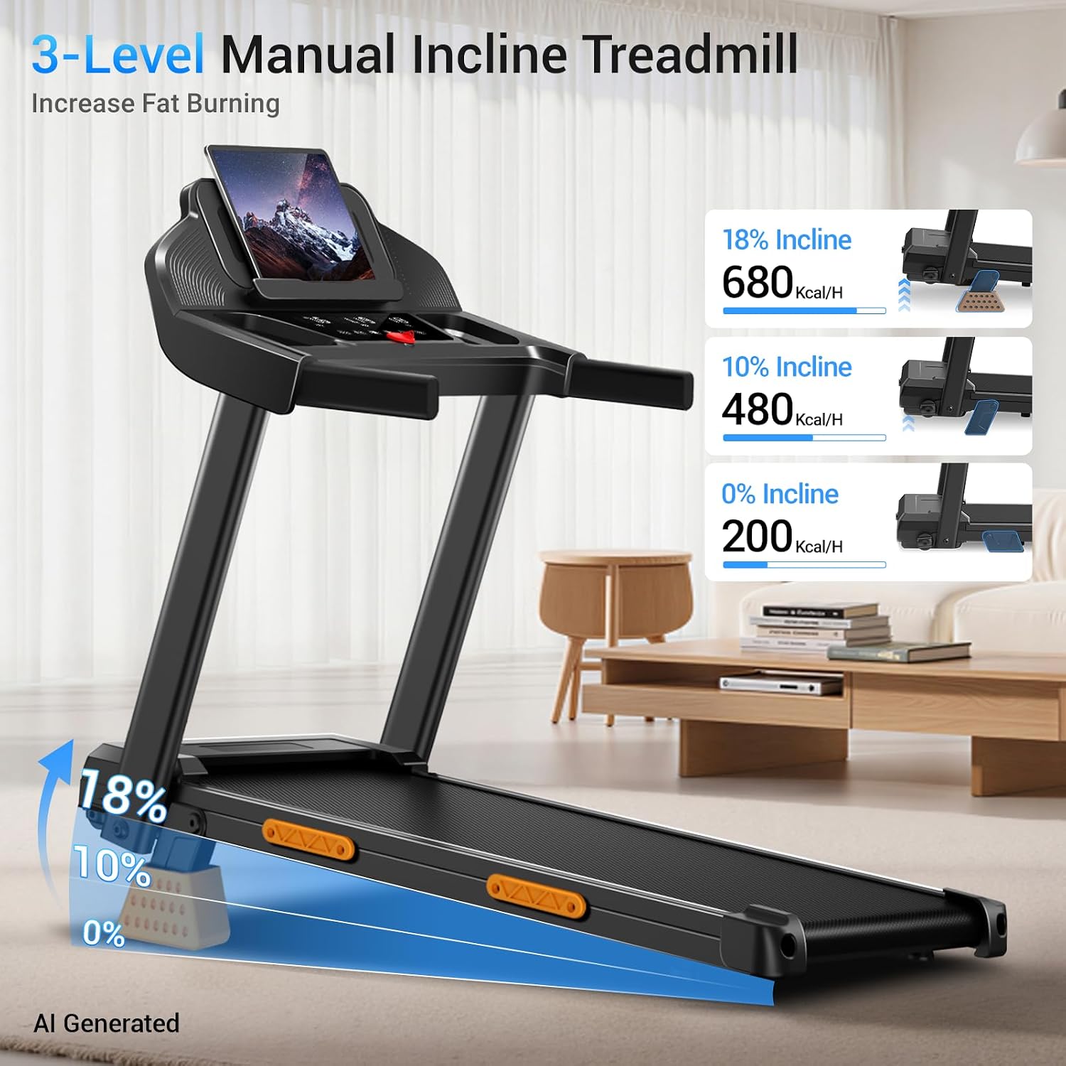 Thumbnail 1 de LONTEK Folding Treadmill, 18% Manual Incline