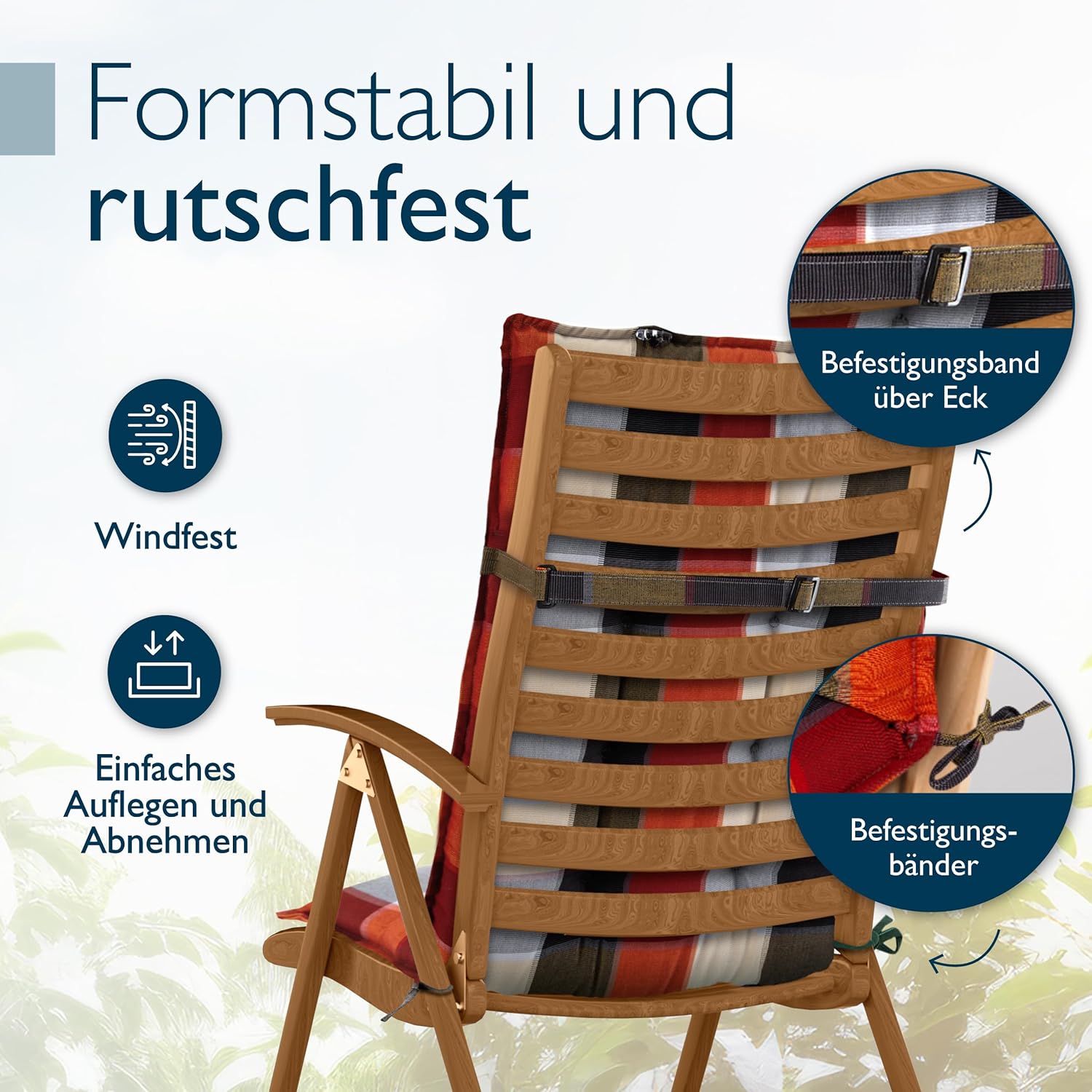 Detalle de Beautissu 5er Set Premium Hochlehner Auflagen mit Kopfpolstern, 120x50 cm, Orange Beige kariert