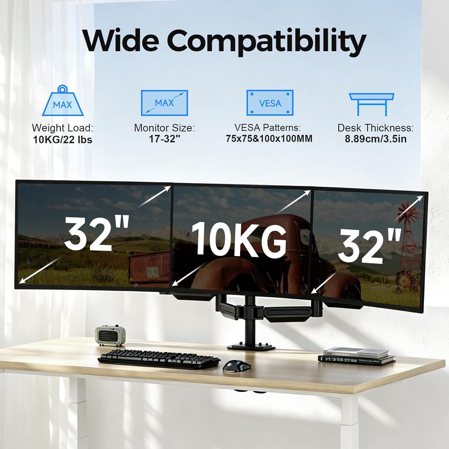 Detalle 1 de suptek MD8003 triple monitorarm met gasveren voor schermen van 17 tot 32 inch