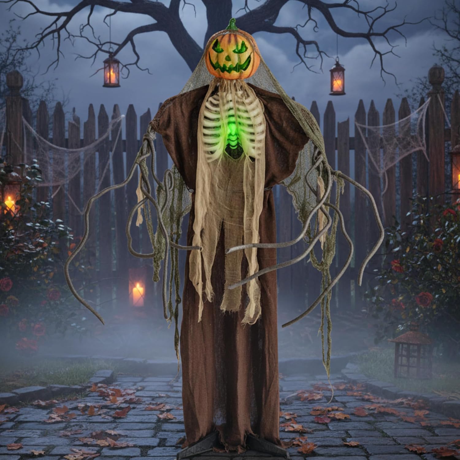 Detalle de Tangkula AM14282HM 6-Foot Halloween Animatronic Pumpkin Scarecrow with Sound and Lights