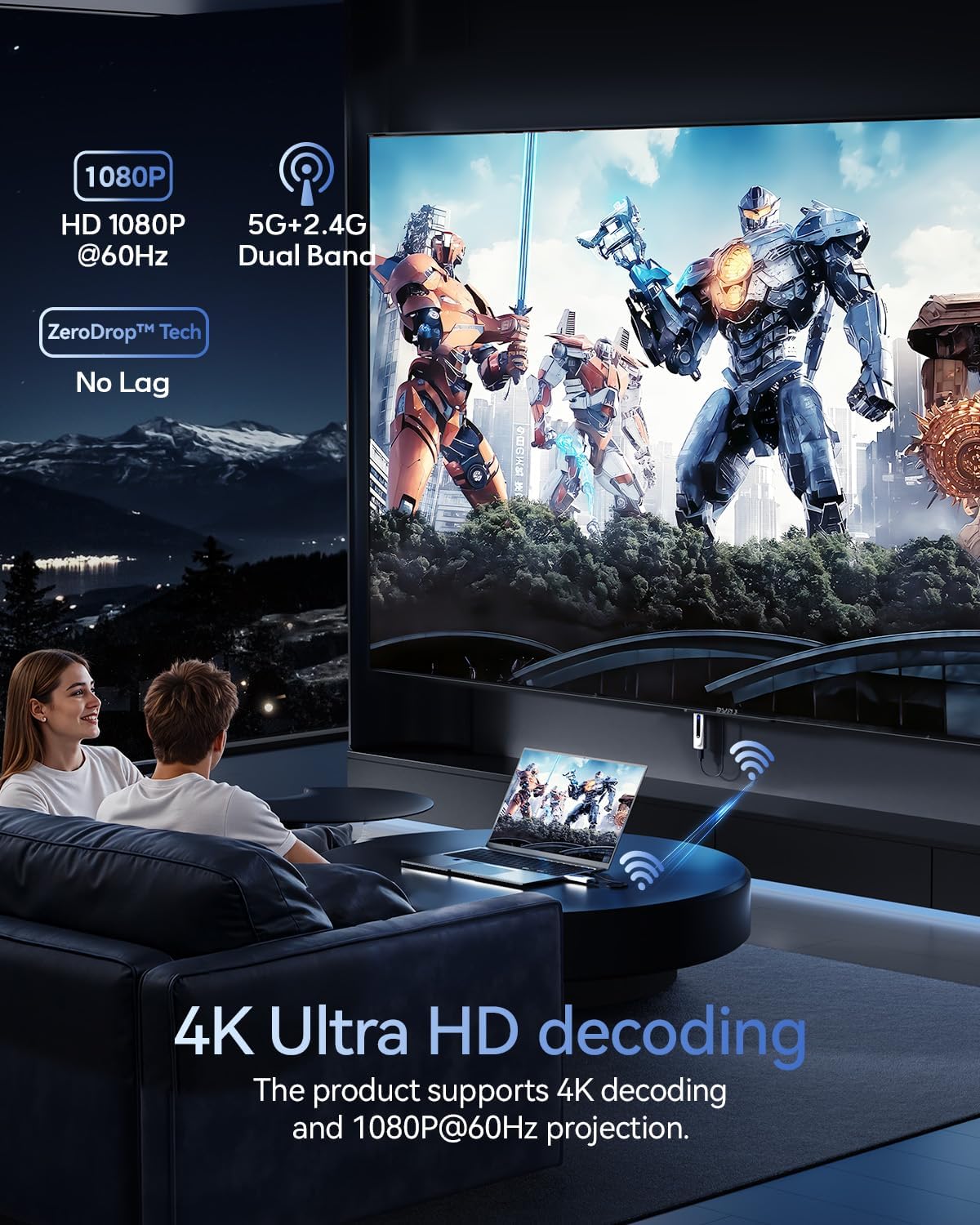Thumbnail 2 de Wireless HDMI Transmitter and Receiver 328FT/100M with 4K Decode & 5G+2.4G Dual-Band
