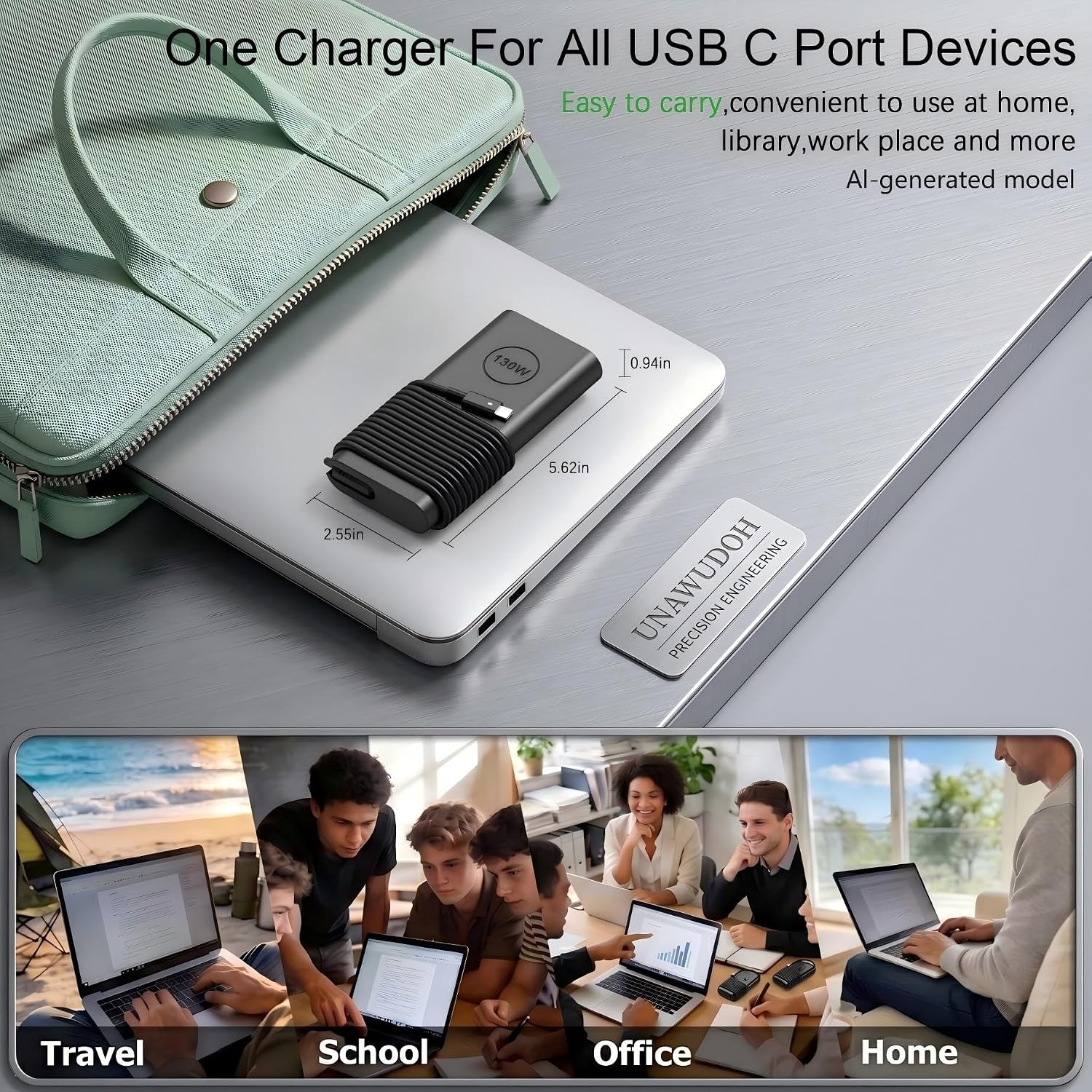 Detalle 2 de UNAWUDOH 130W USB-C Laptop Charger