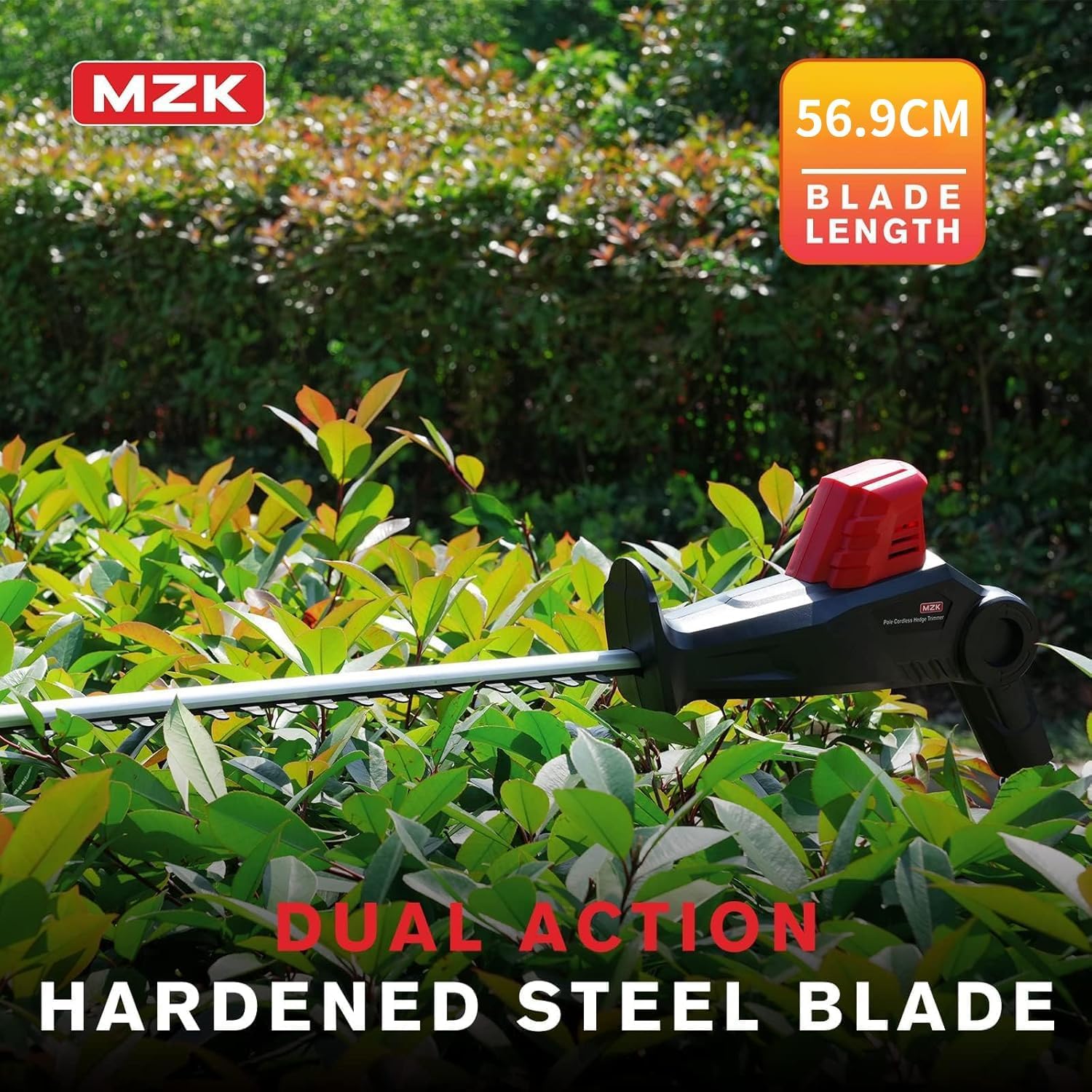 Thumbnail 4 de MZK 20V MAX 57cm Cordless Pole Hedge Trimmer Attachment with 2.4m Reach and Extension Pole
